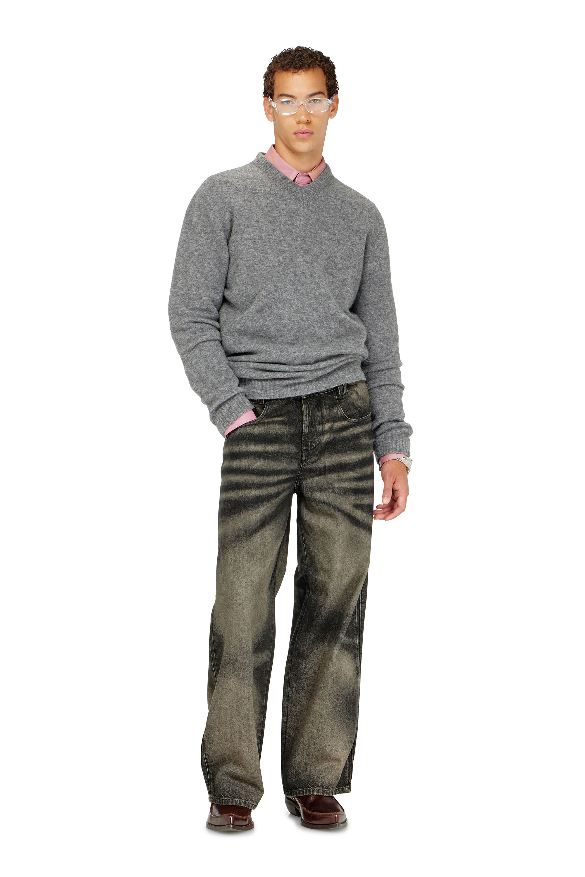 Diesel - K-ANDIE, Herren Pullover mit V-Ausschnitt aus gekochtem, geknittertem Strick in null - 1