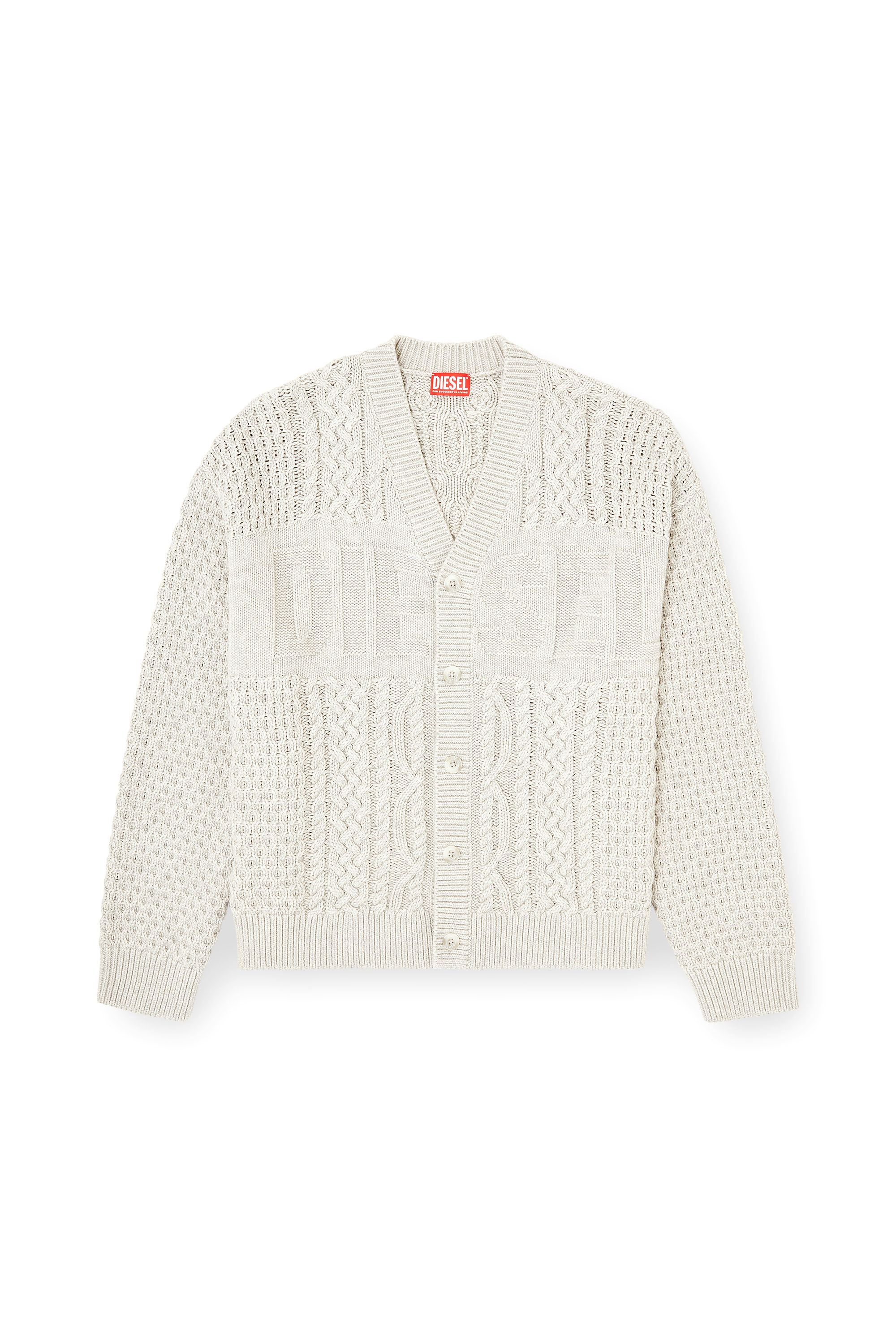 Diesel - K-ANTOINE, Herren Cable-knit cardigan with Diesel logo in Hellgrau - 3