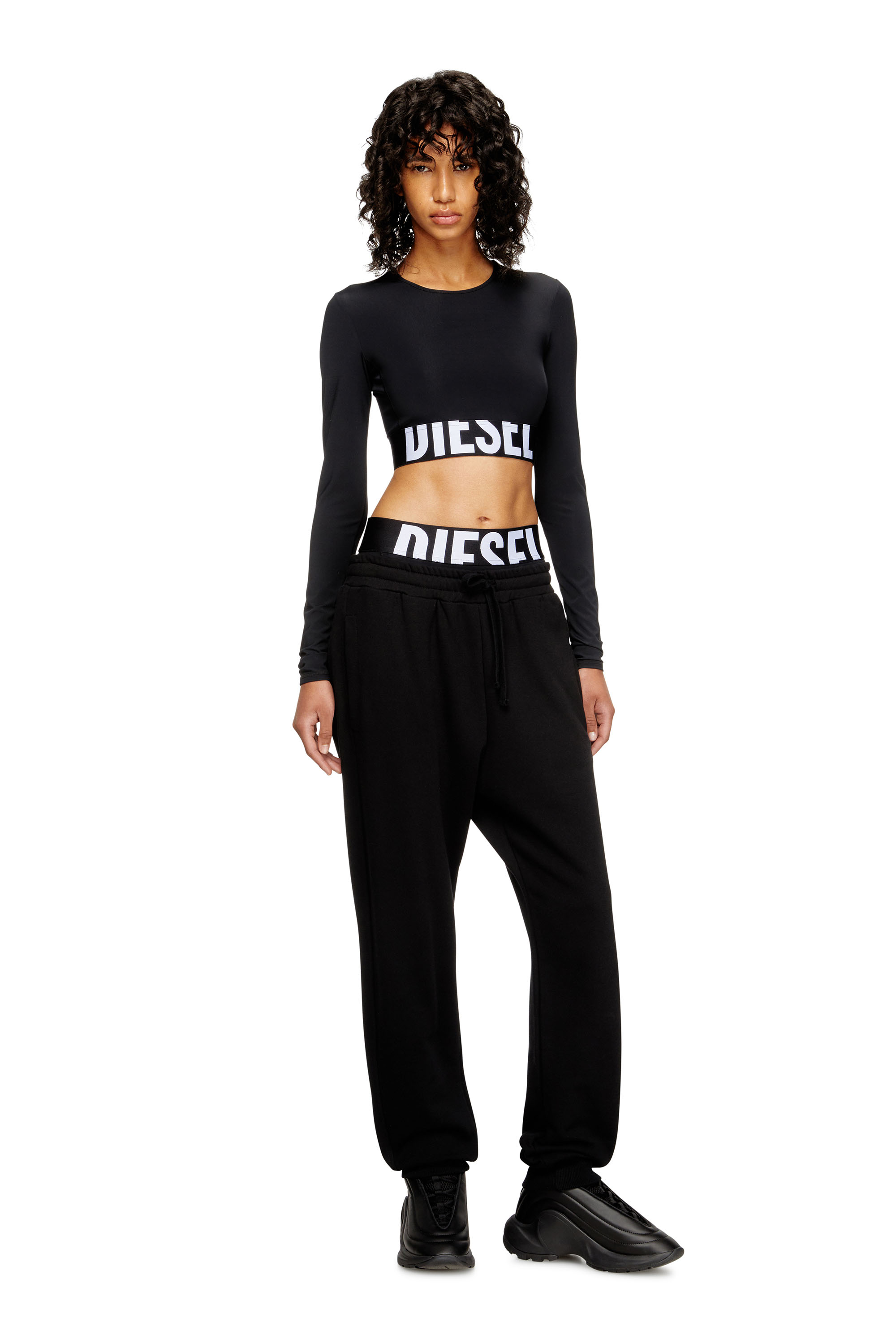 Diesel - MELISSA-D-POP, Damen Verkürzte Oberteil aus Mikrofaser mit Cut-off-Logo in Schwarz - 2