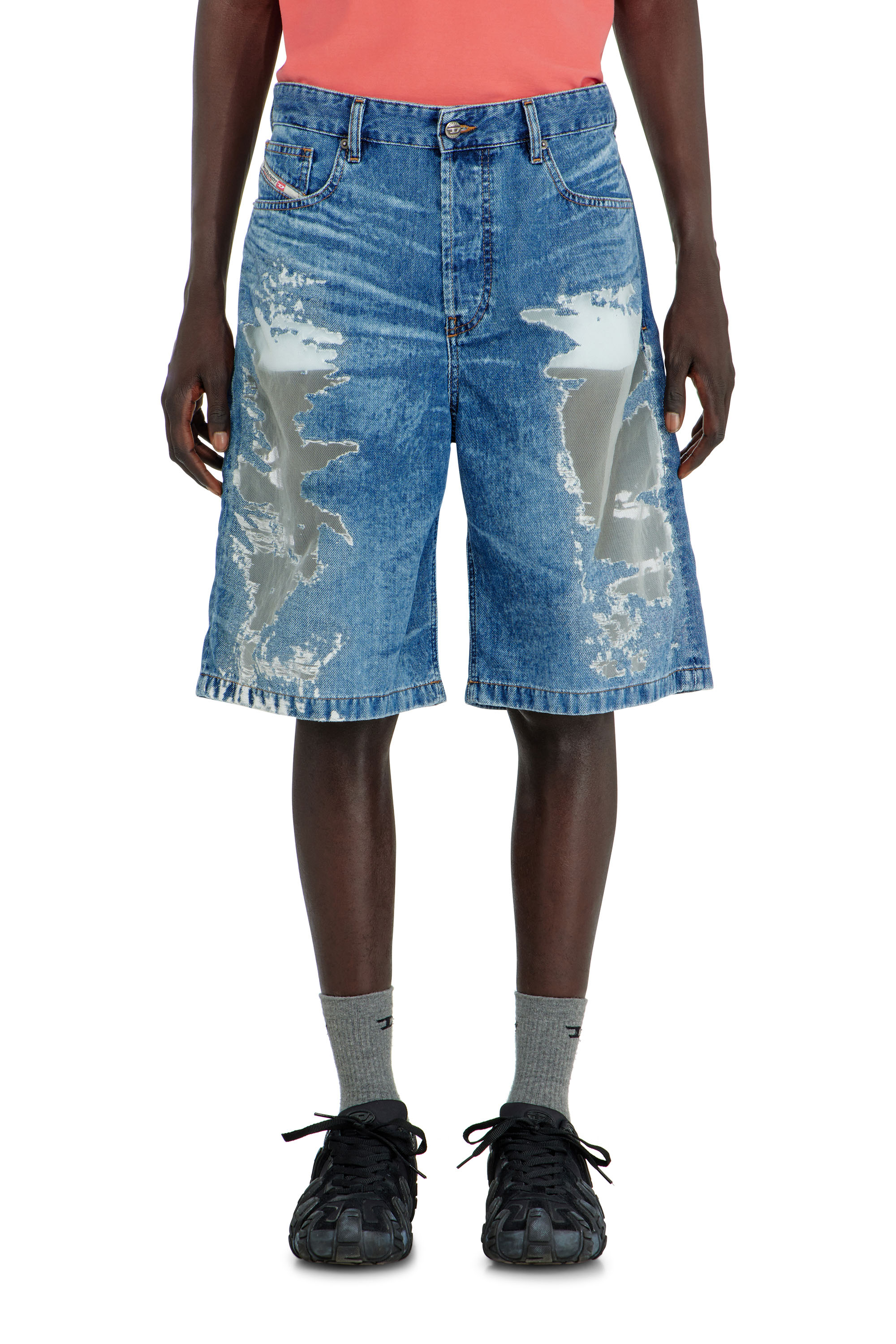 Diesel - PR-DE-SIRE-SHORT, Unisex Shorts aus devor&eacute;-denim in Mittelblau - 2