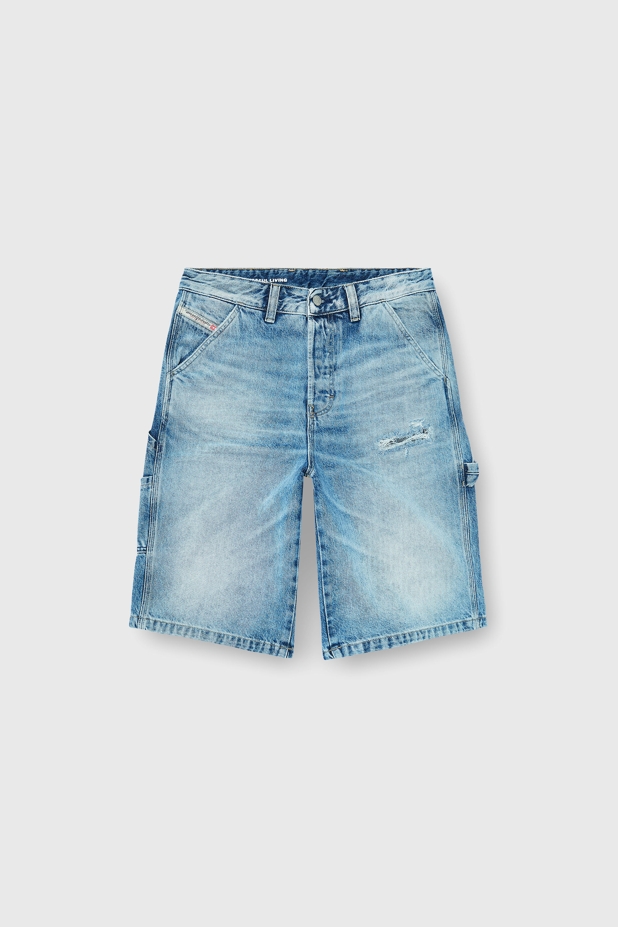 Diesel - D-LIVERY-W-SHORT, Man's Relaxed shorts in fluid denim with abrasions in Light Blue - 2