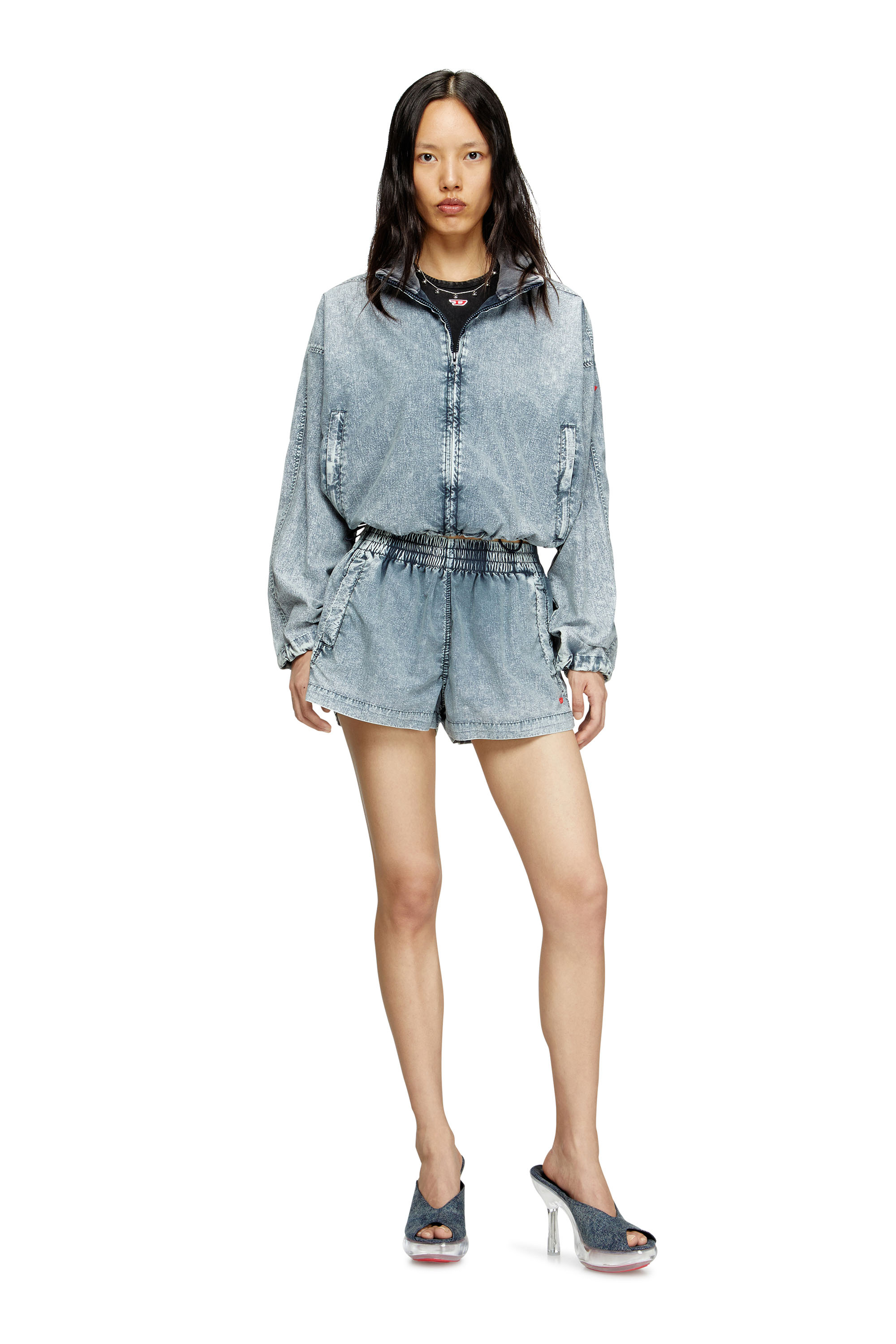 G-LEAM-R1, Hellblau Diesel - G-LEAM-R1, Damen Verkürzte Jacke aus recyceltem Nylon-Taslan in Hellblau - 1