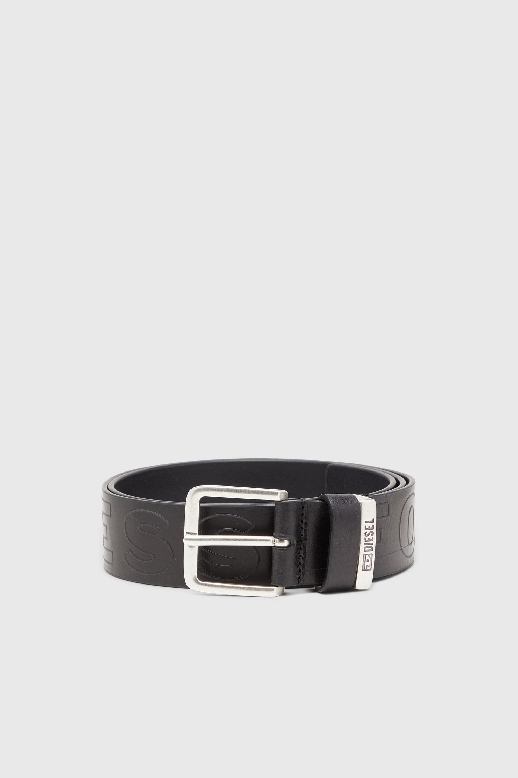 Diesel - B-FSL-OUTLINE, Herren 4 cm Lederg&uuml;rtel mit gepr&auml;gtem Schriftzug in Schwarz - 1