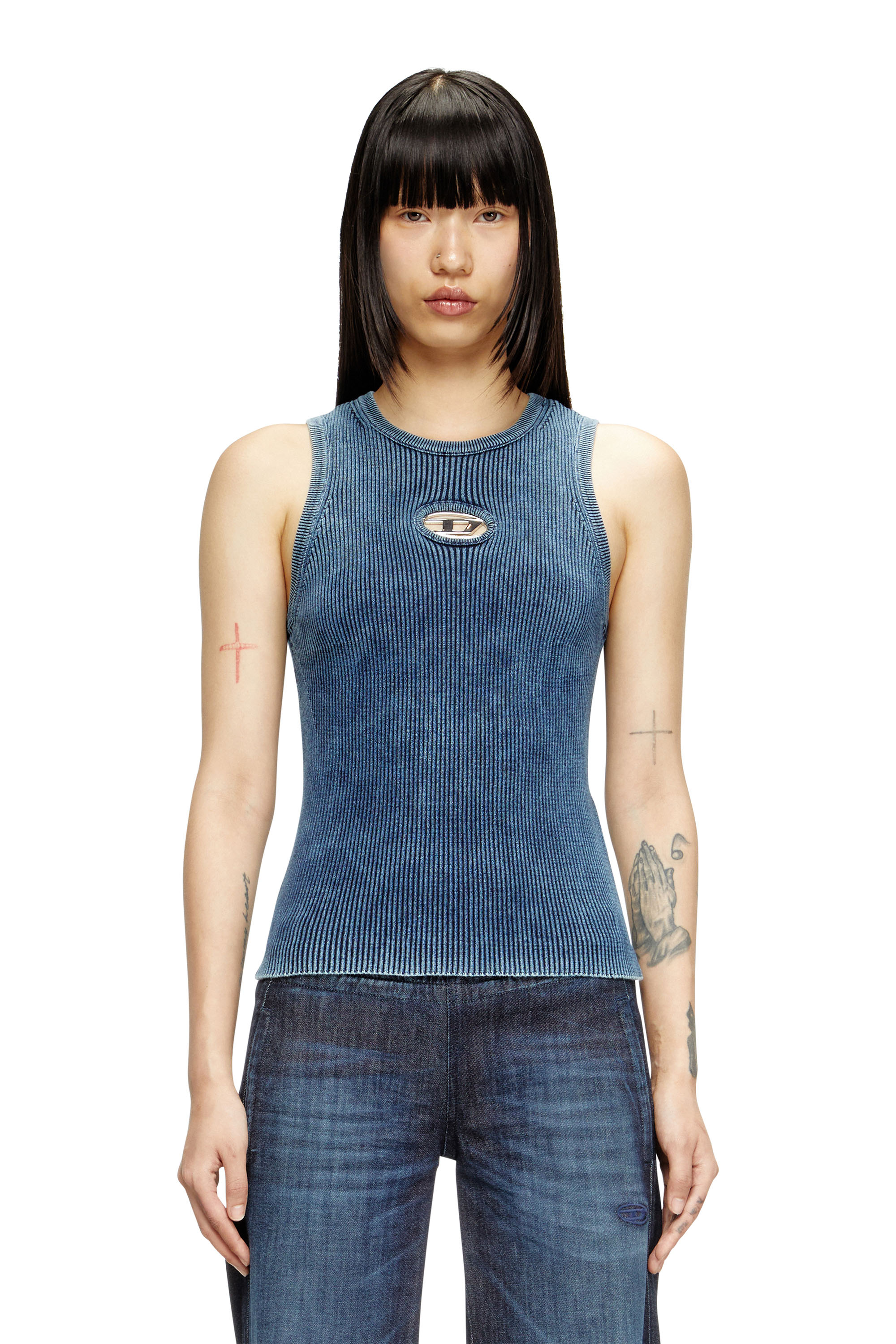 Diesel - M-ANCHOR-A-SL, Damen Tank-Top aus Rippstrick mit Oval D in Dunkelblau - 3