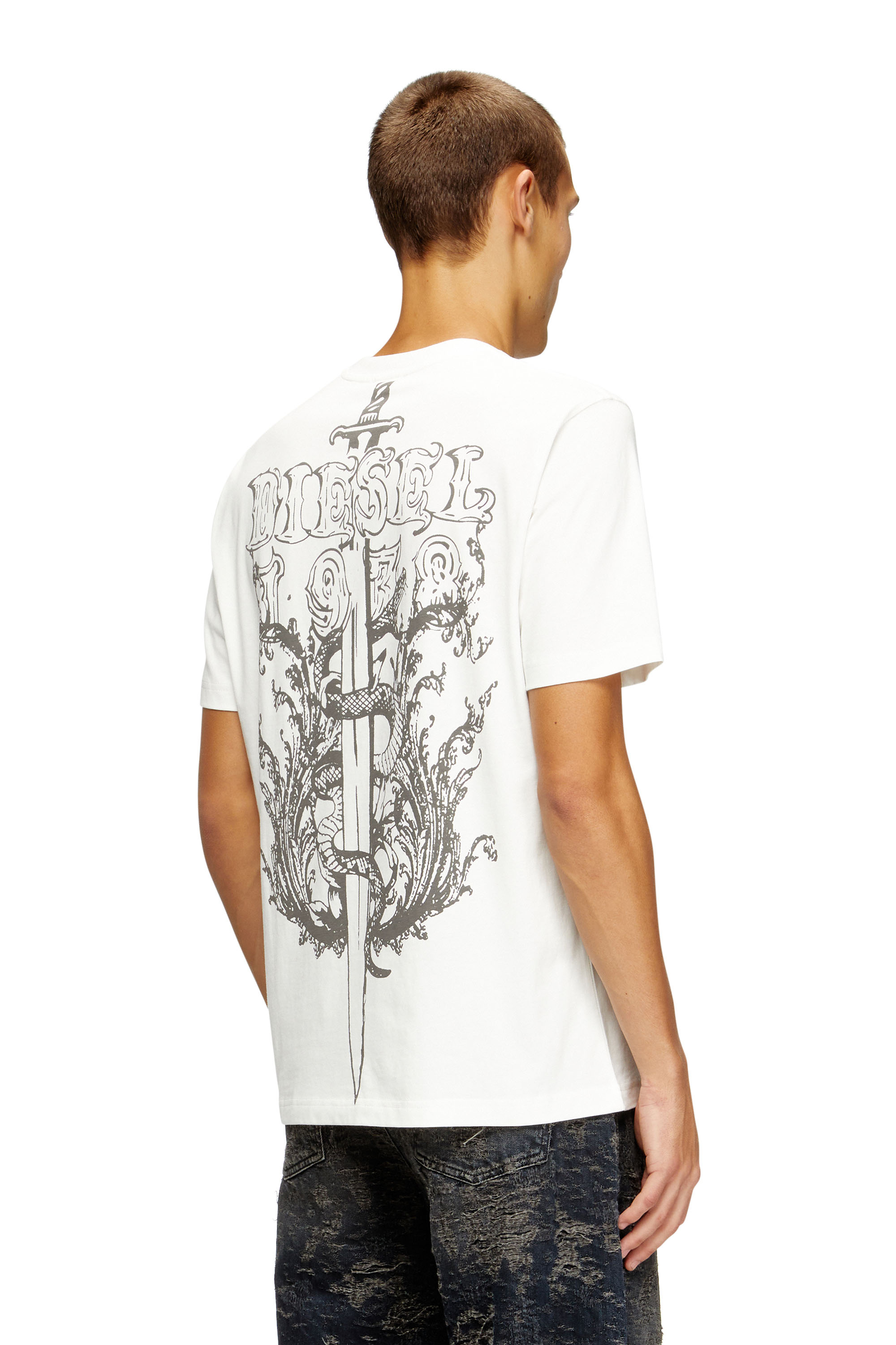 Diesel - T-ADJUST-T10, Herren Baumwoll-T-Shirt mit Grafikdruck auf dem Rücken in Weiß - 1