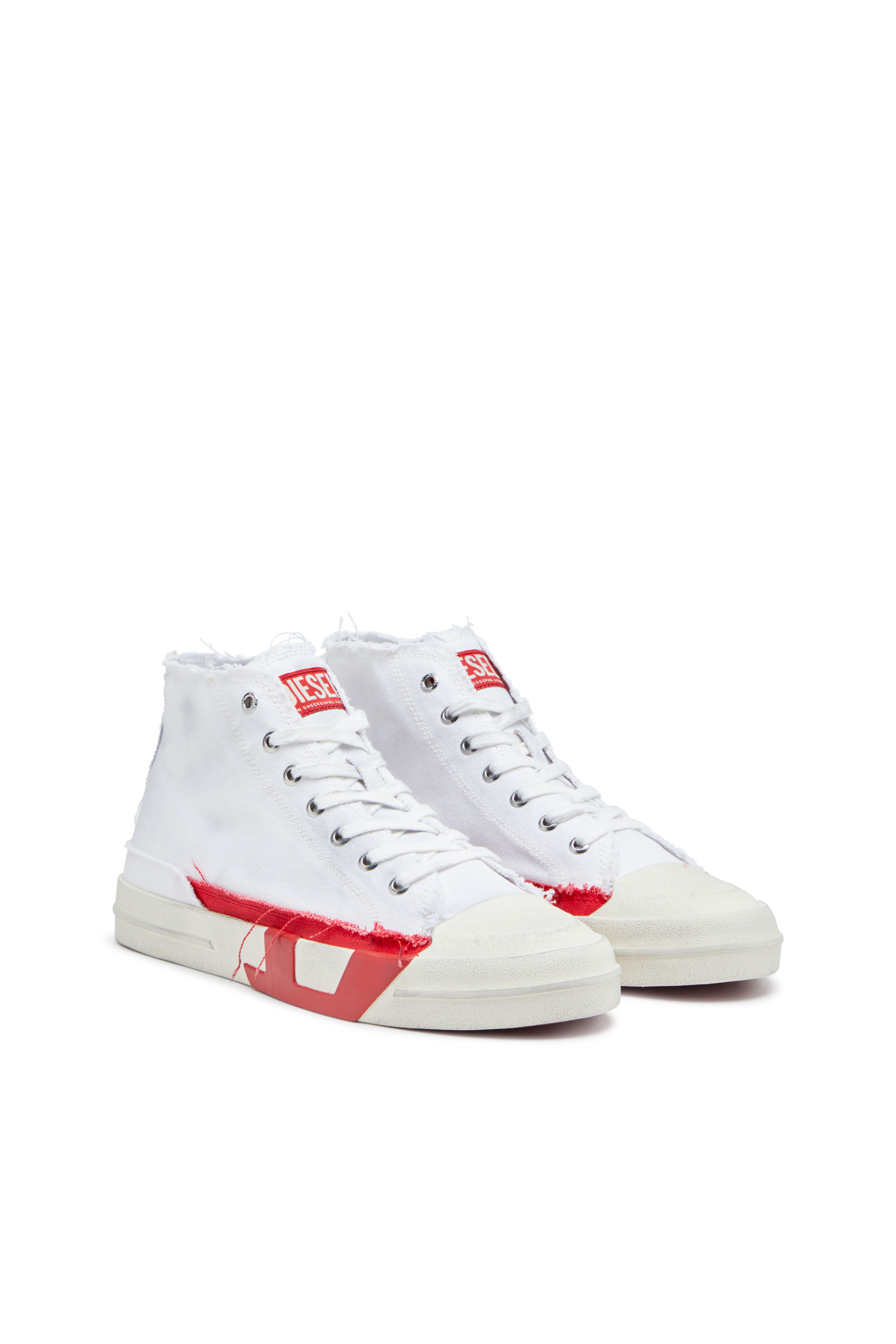 Diesel - S-D-VERSE MID, Herren S-D-Verse-High Top-Sneakers aus Canvas mit Schmutz-Effekt in Weiss/Rot - 2