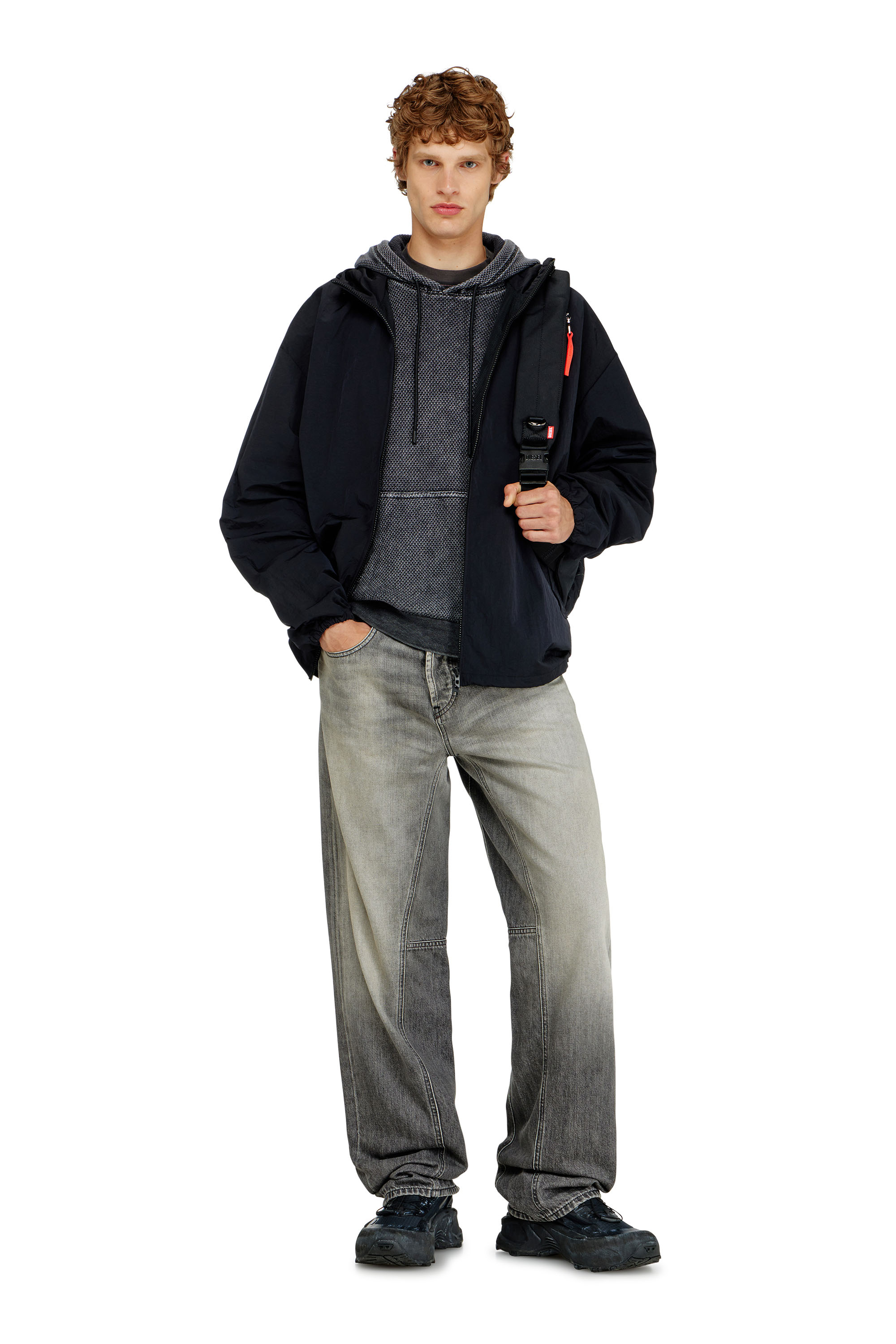 Diesel - S-NORM-HOOD-AA1, Herren Hoodie aus strukturiertem Baumwollmesh in Dunkelgrau - 1