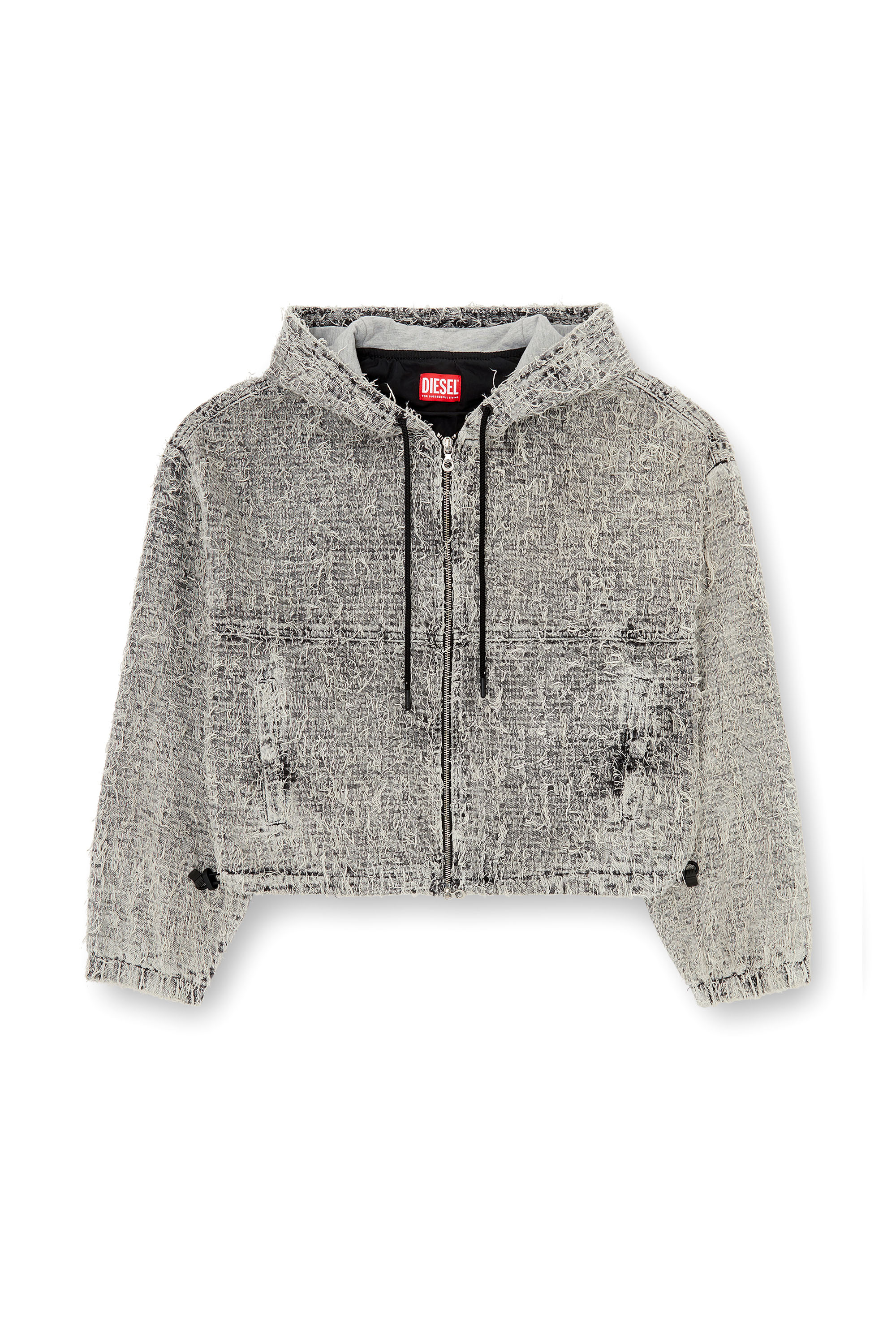 Diesel - DE-FLOW-S1, Damen Jacke mit Kapuze aus Boucl&eacute;-Denim in Grau - 2