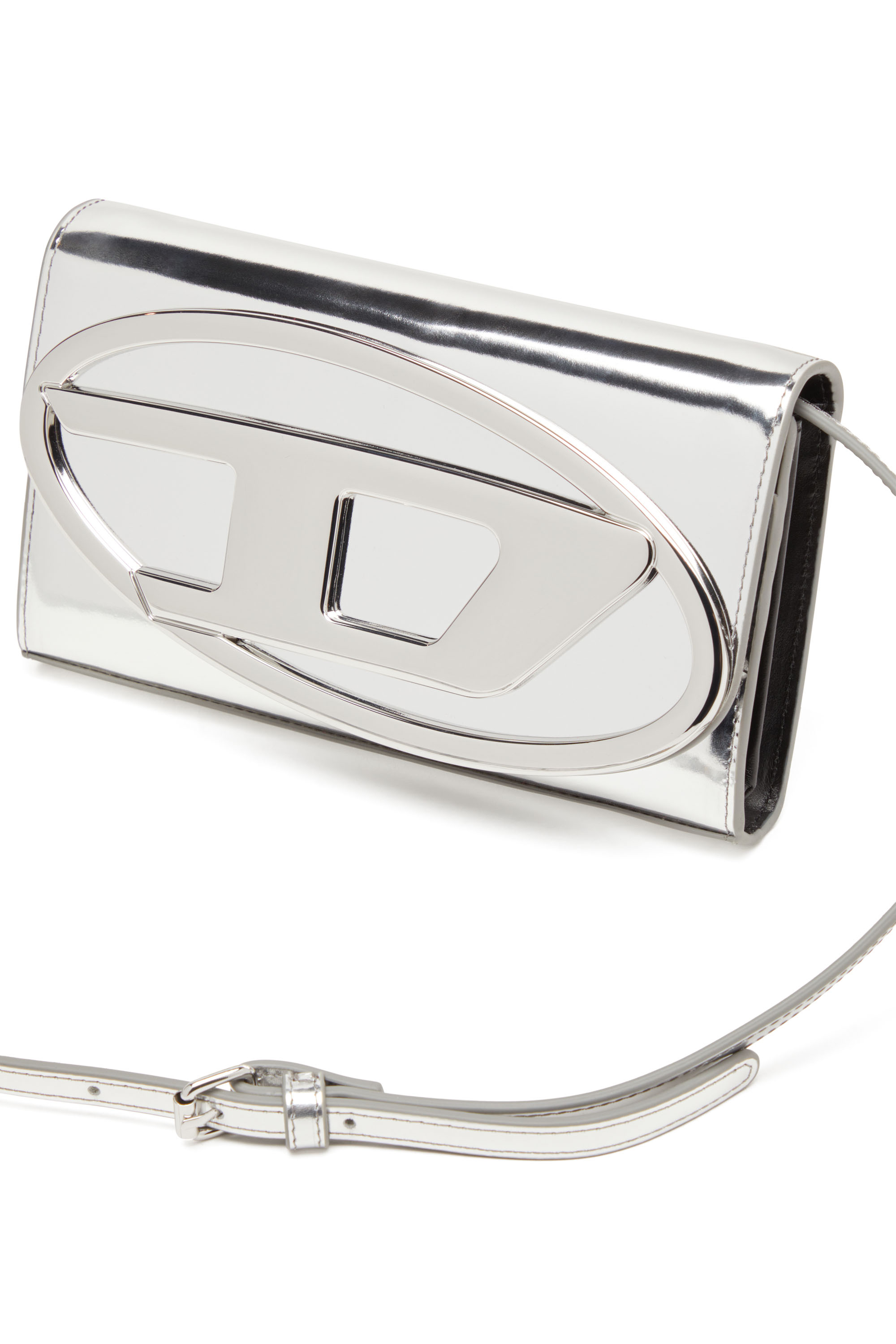 Diesel - 1DR WALLET STRAP, Damen Wallet Bag aus Hochglanz-Leder in Silber - Image 5