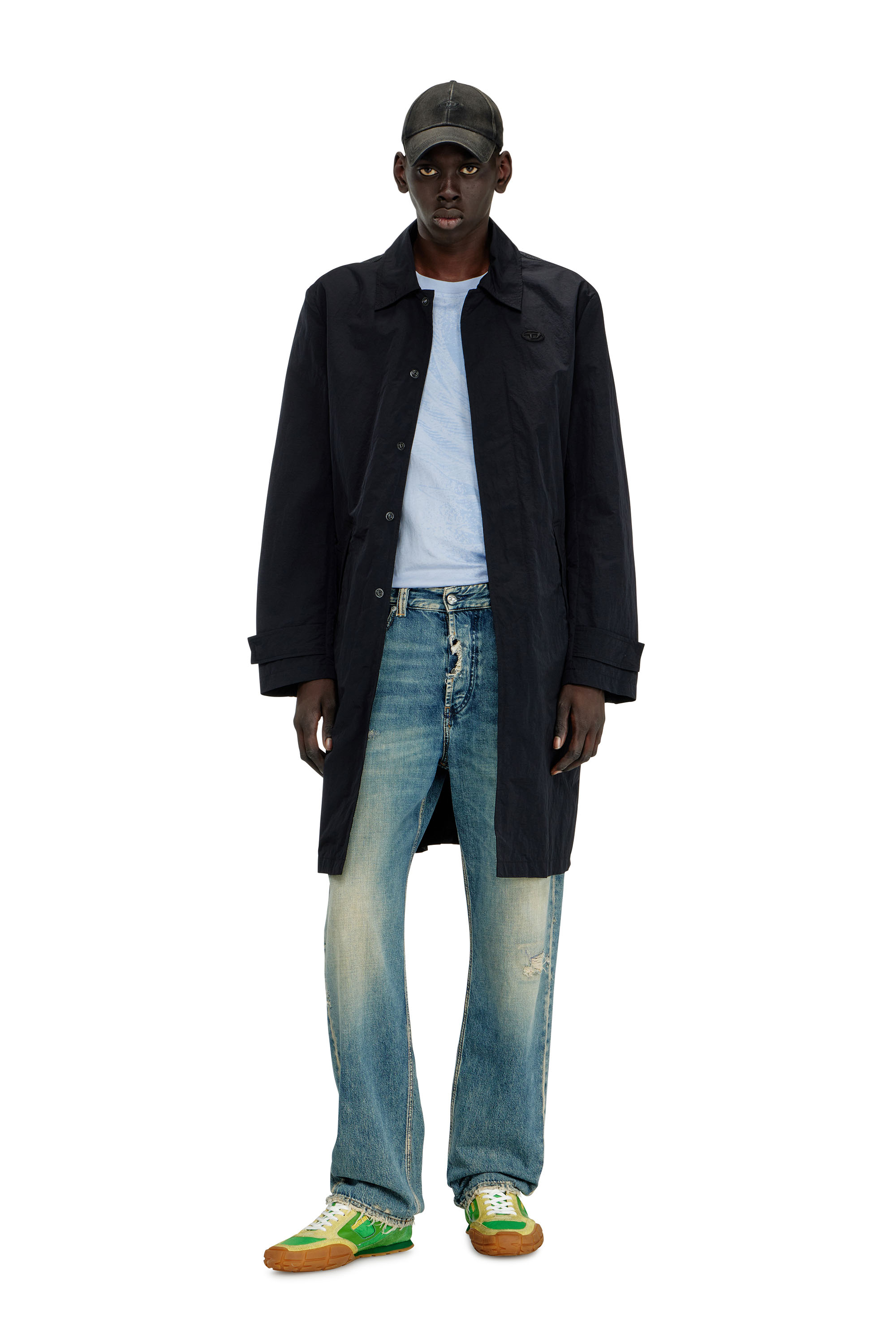 Diesel - J-BURHAT, Man's Nylon coat with shiny crinkle finish in Black - 2