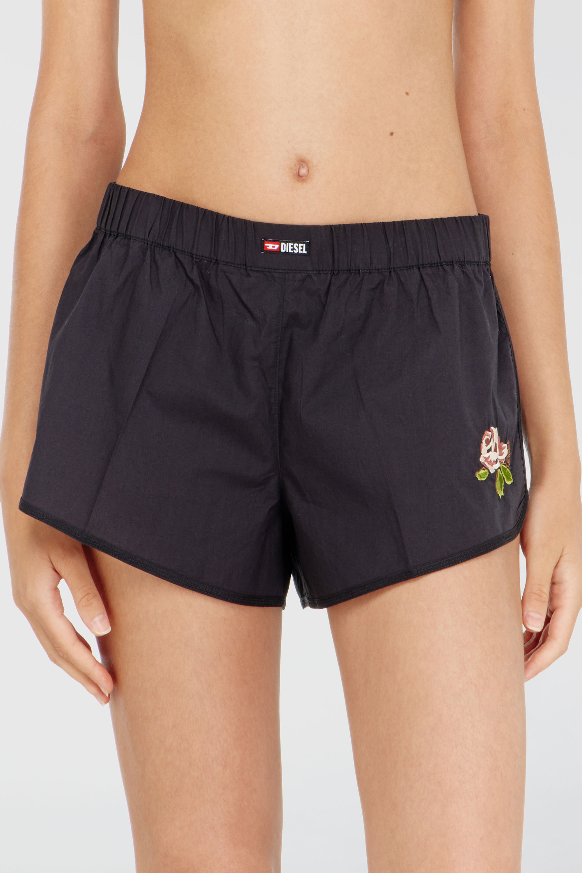 Diesel - ELOISE-D-CORE, Damen Boxershorts aus Baumwolle mit Blumenstickerei in Schwarz - 3