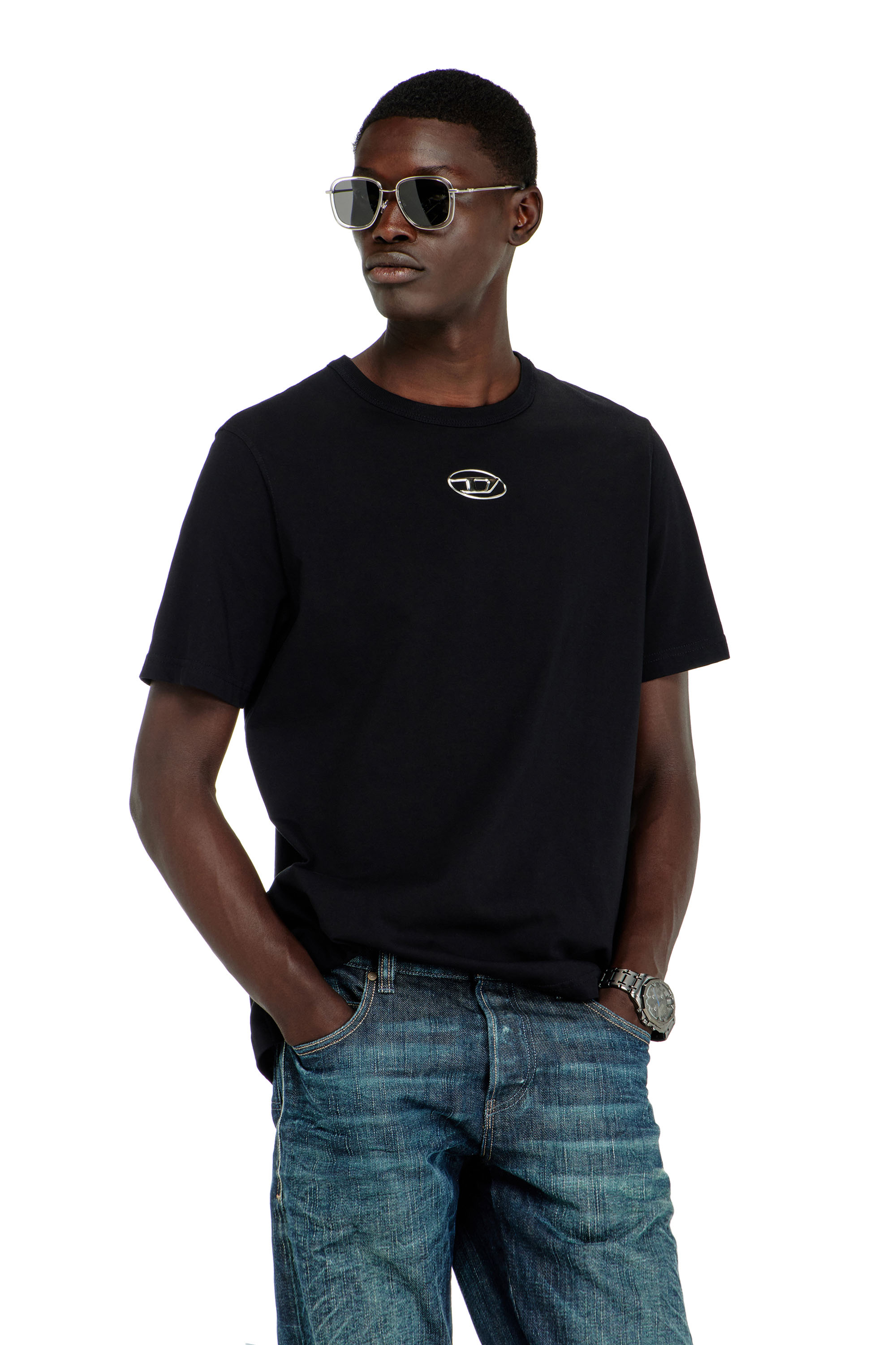 Diesel - T-ADJUST-OD, Herren T-Shirt mit metallischem Oval D in Schwarz - 1
