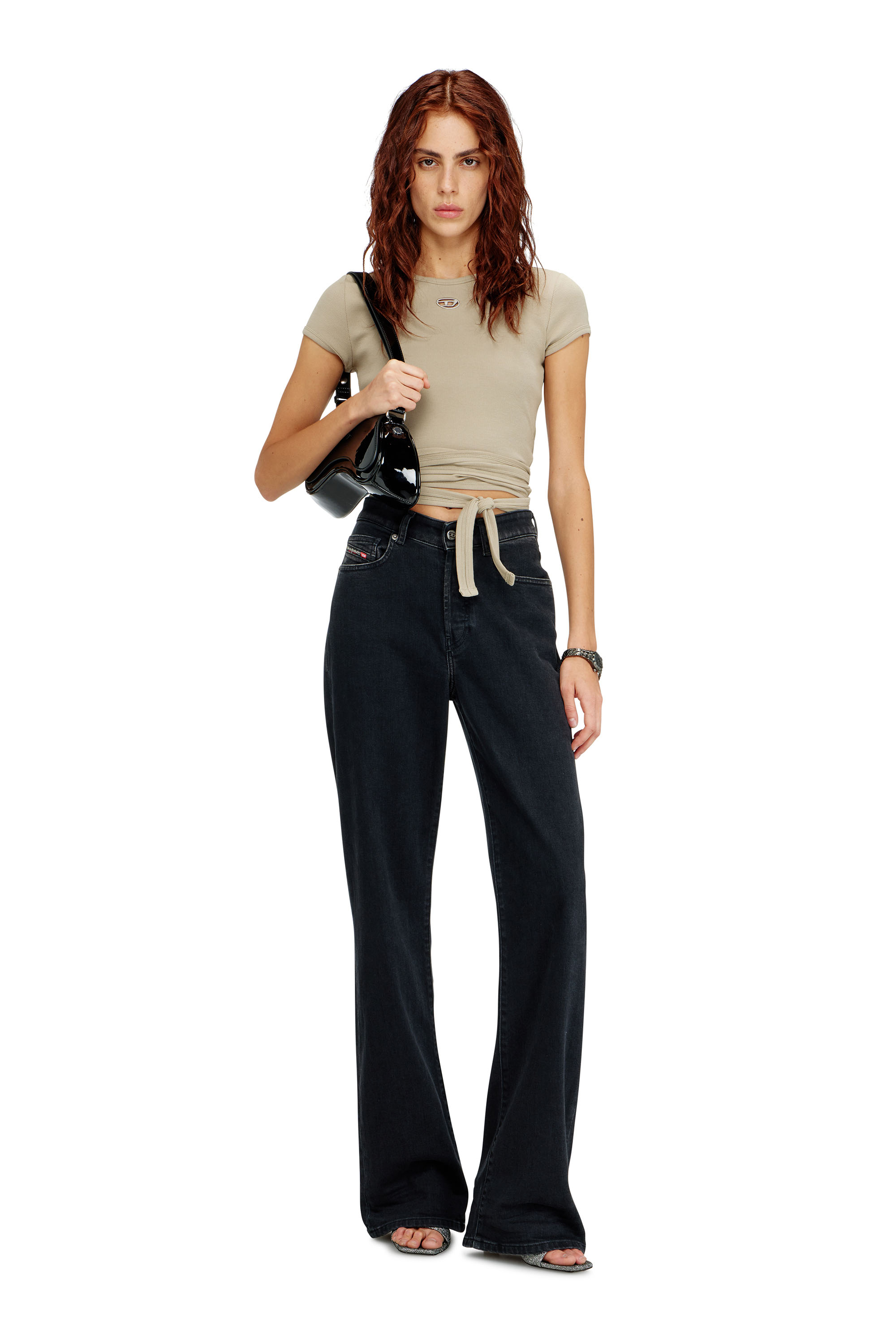 Diesel - T-BUNNY-TAIL-S1, Damen Geripptes Top mit Wickelschn&uuml;ren in Beige - 2