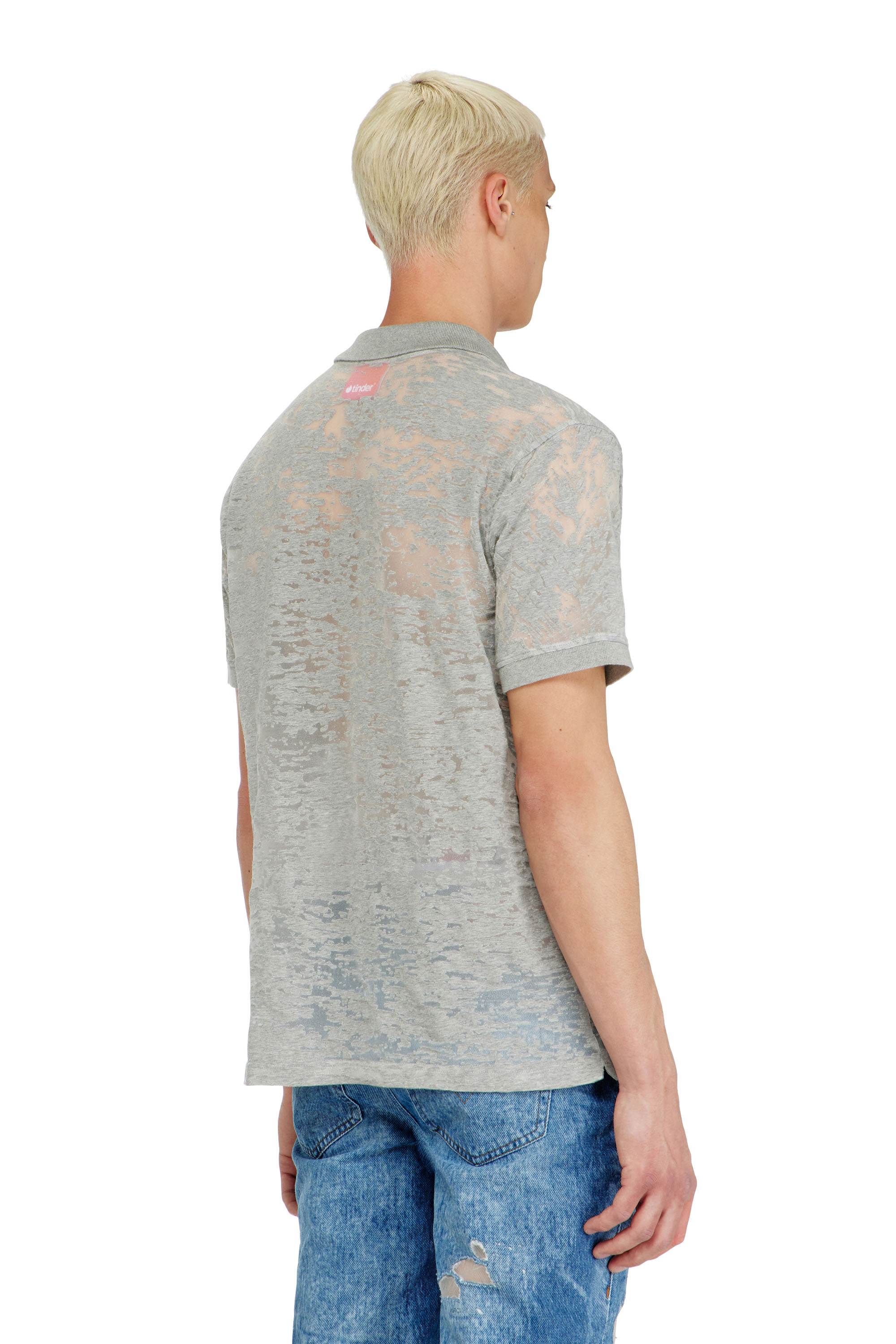 Diesel - PR-T-REJUST, Herren Poloshirt aus all-over devor&eacute;-Jersey in Hellgrau - 4