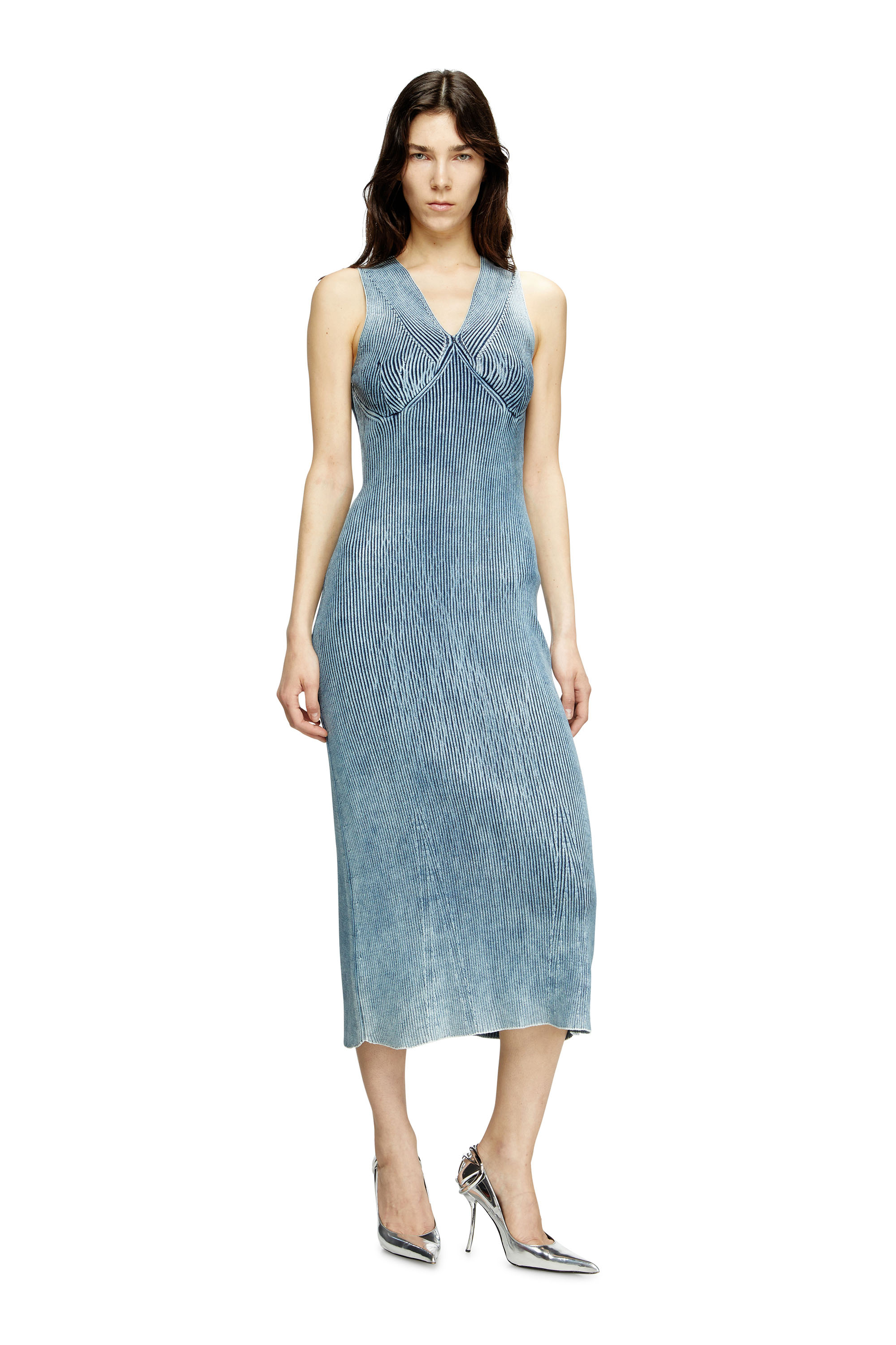 Diesel - M-MILONG, Damen Denim-yarn midi dress with shiny effect in Hellblau - 3