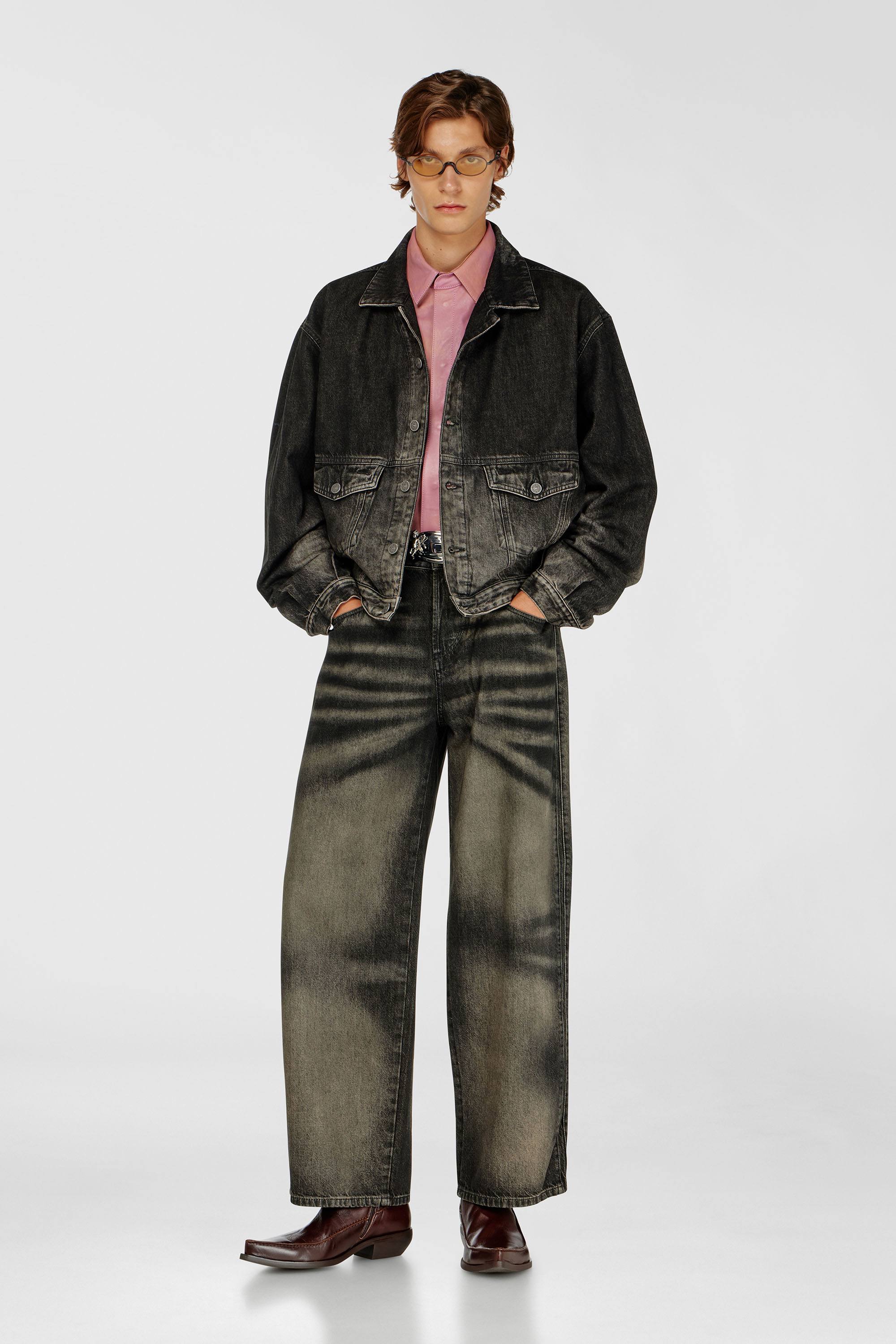 Diesel - D-MORGHI-FSJ, Man's Trucker jacket in dirty-effect denim in Black/Dark grey - 2