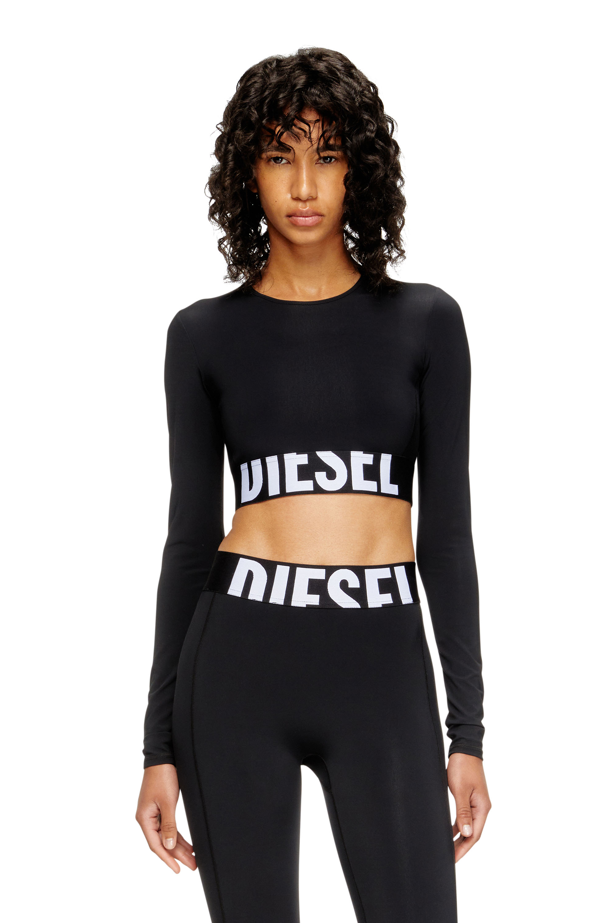 Diesel - MELISSA-D-POP, Damen Verkürzte Oberteil aus Mikrofaser mit Cut-off-Logo in Schwarz - 1