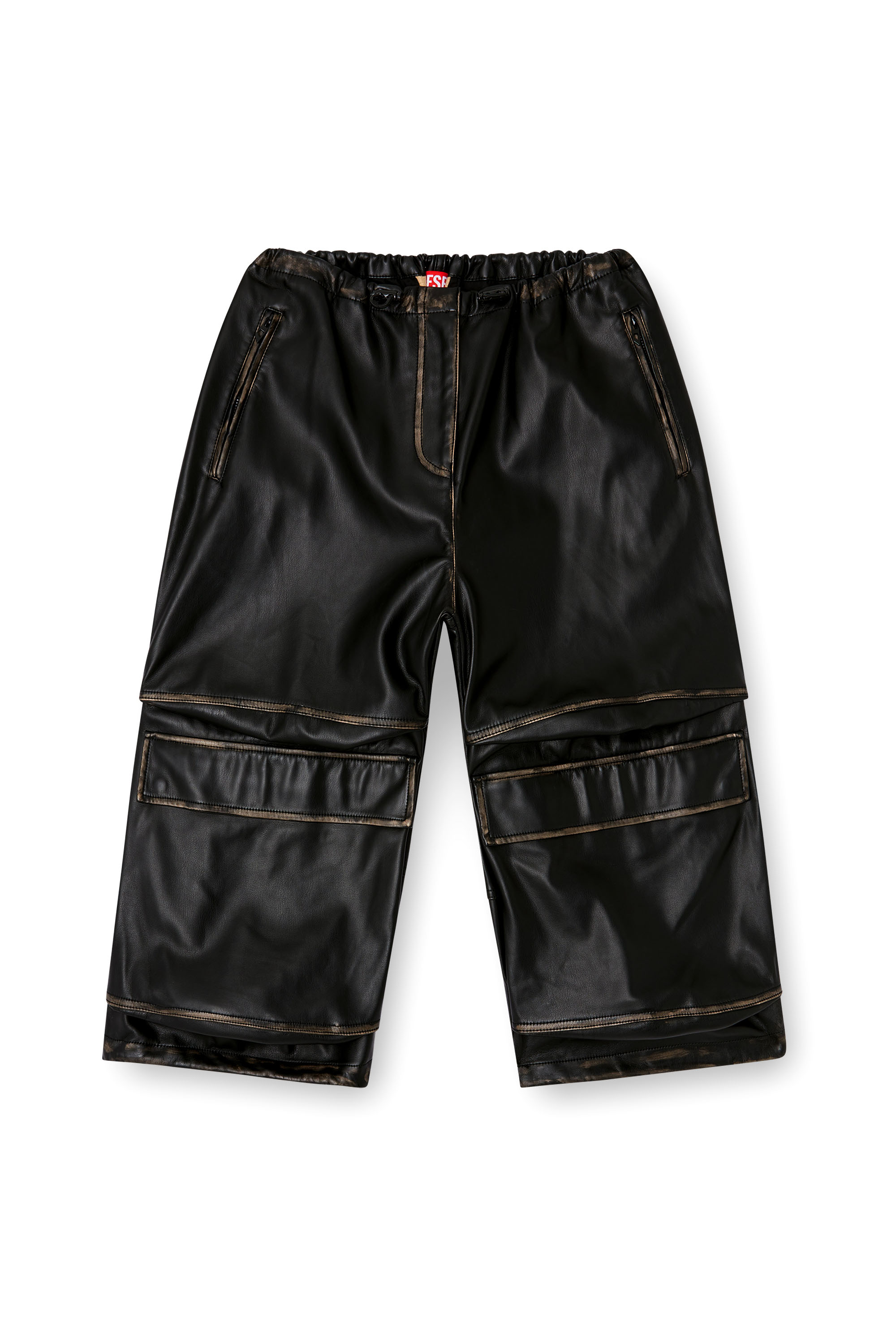 Diesel - P-DAYETZ-SHORT-FEM, Damen Cargo-Bermudahose aus Kunstleder in Schwarz - 3