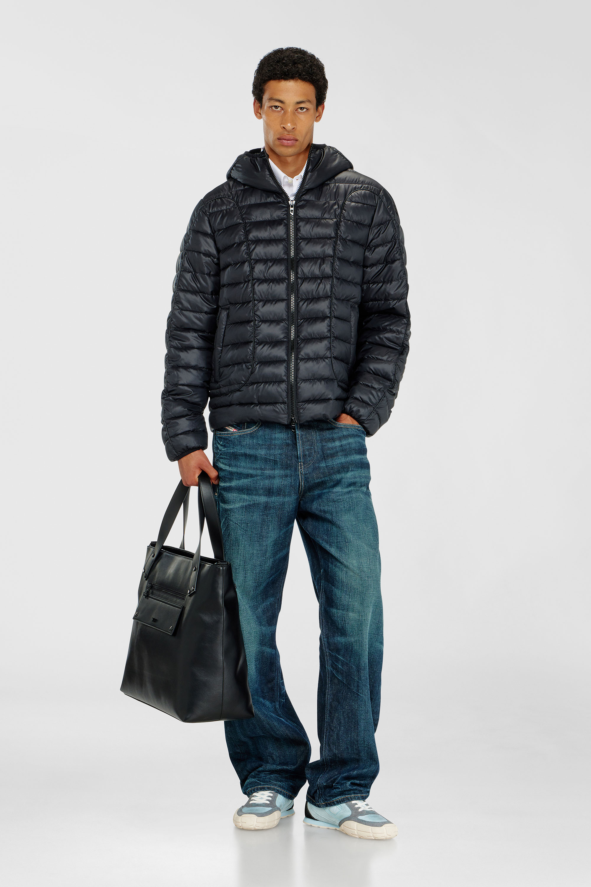 Diesel - W-STONE-WRD, Herren Steppjacke mit tonalen Paspeln in Schwarz - 1