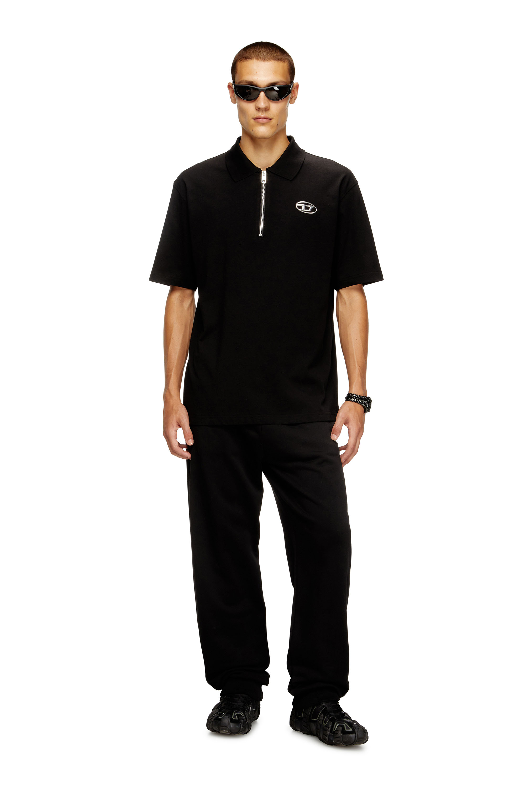 Diesel - T-VOR-OD, Herren Front-Reißverschluss-Poloshirt mit lasergeschnittenem Oval D in Schwarz - 2