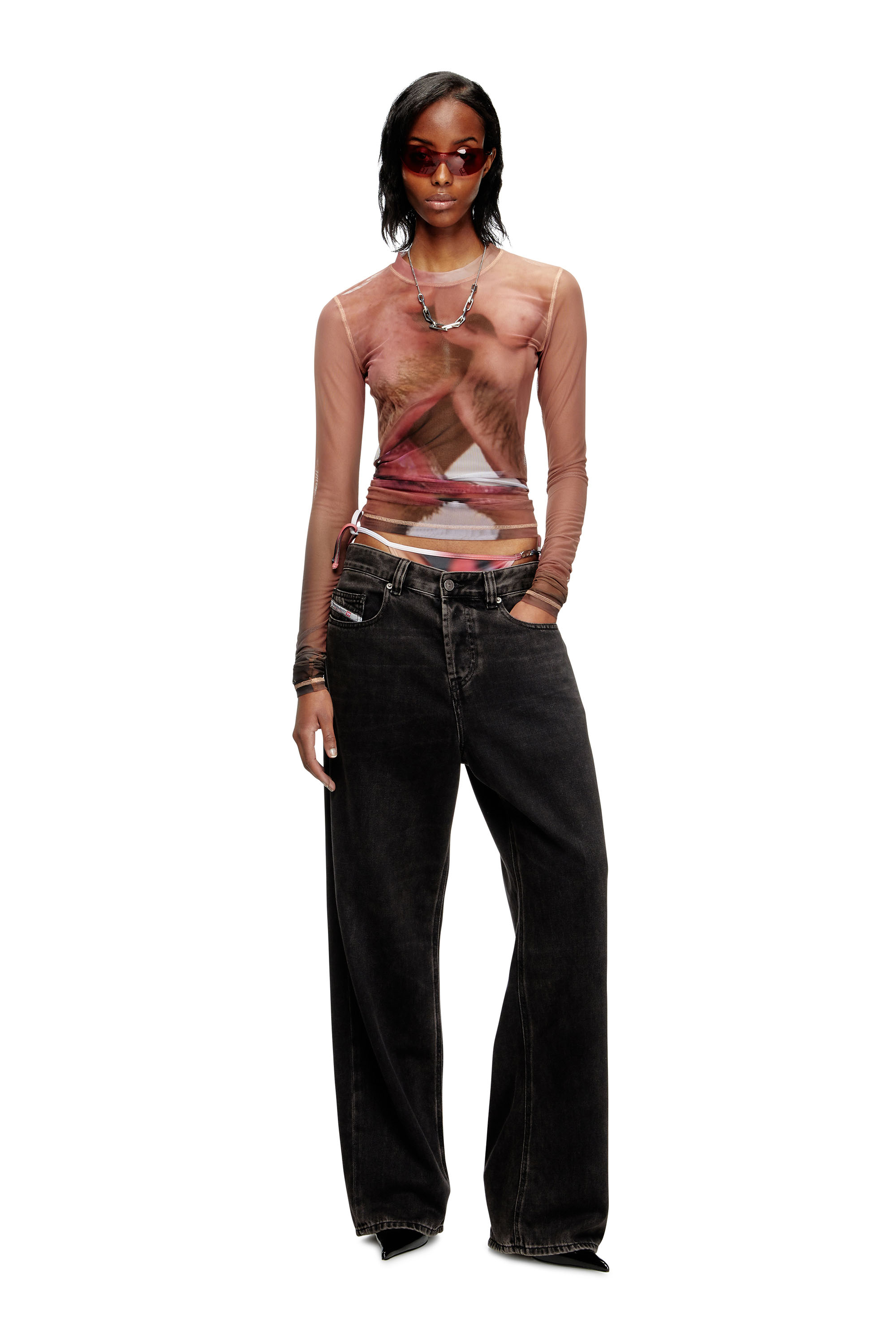 Diesel - PR-T-SIELAR-TOM25-1, Unisex Langarm-Oberteil aus bedrucktem Tech-Mesh in Rosa - 6