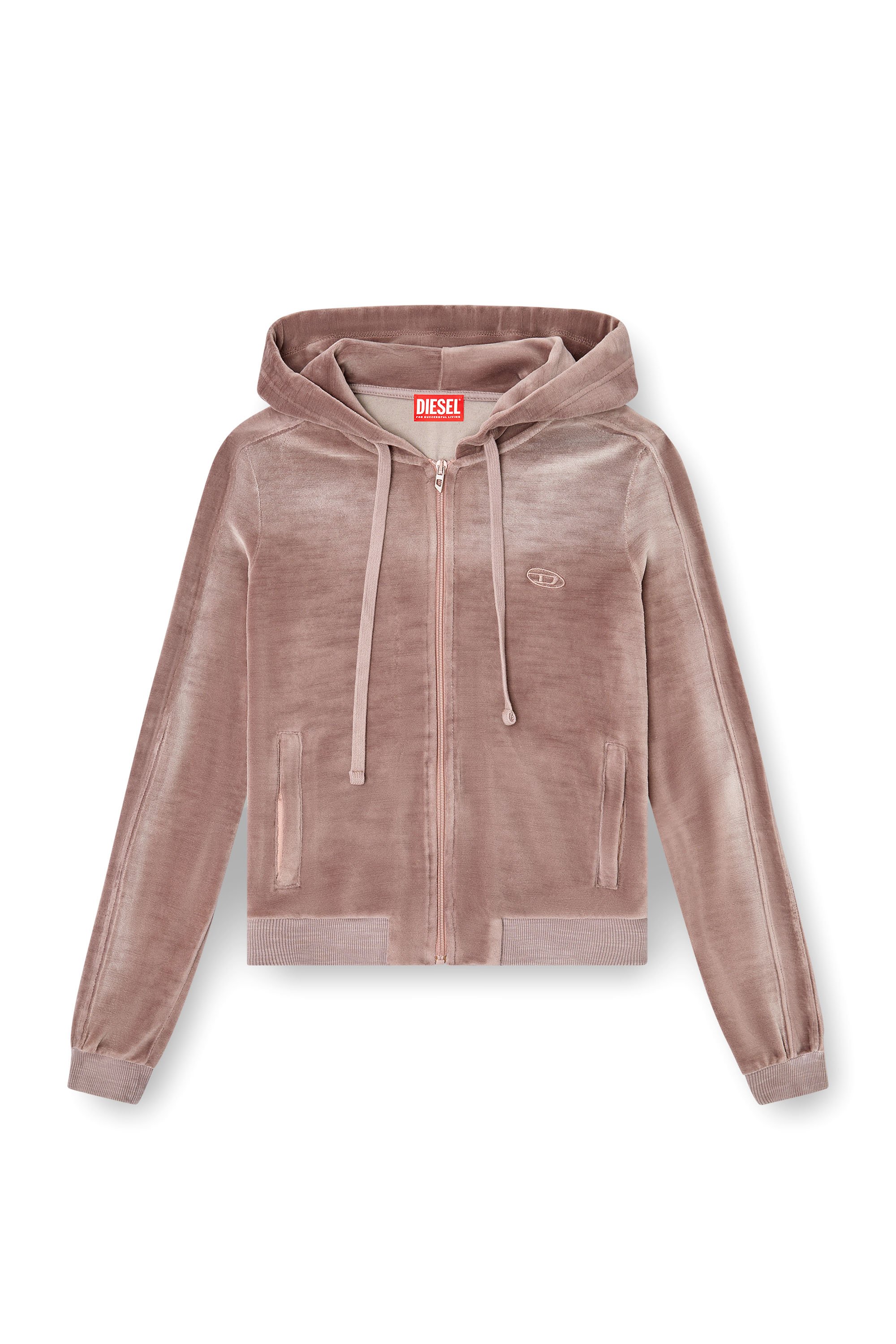 Diesel - F-ELY-Q1, Damen Hoodie mit Reißverschluss aus verblasster Chenille in Rosa - 3