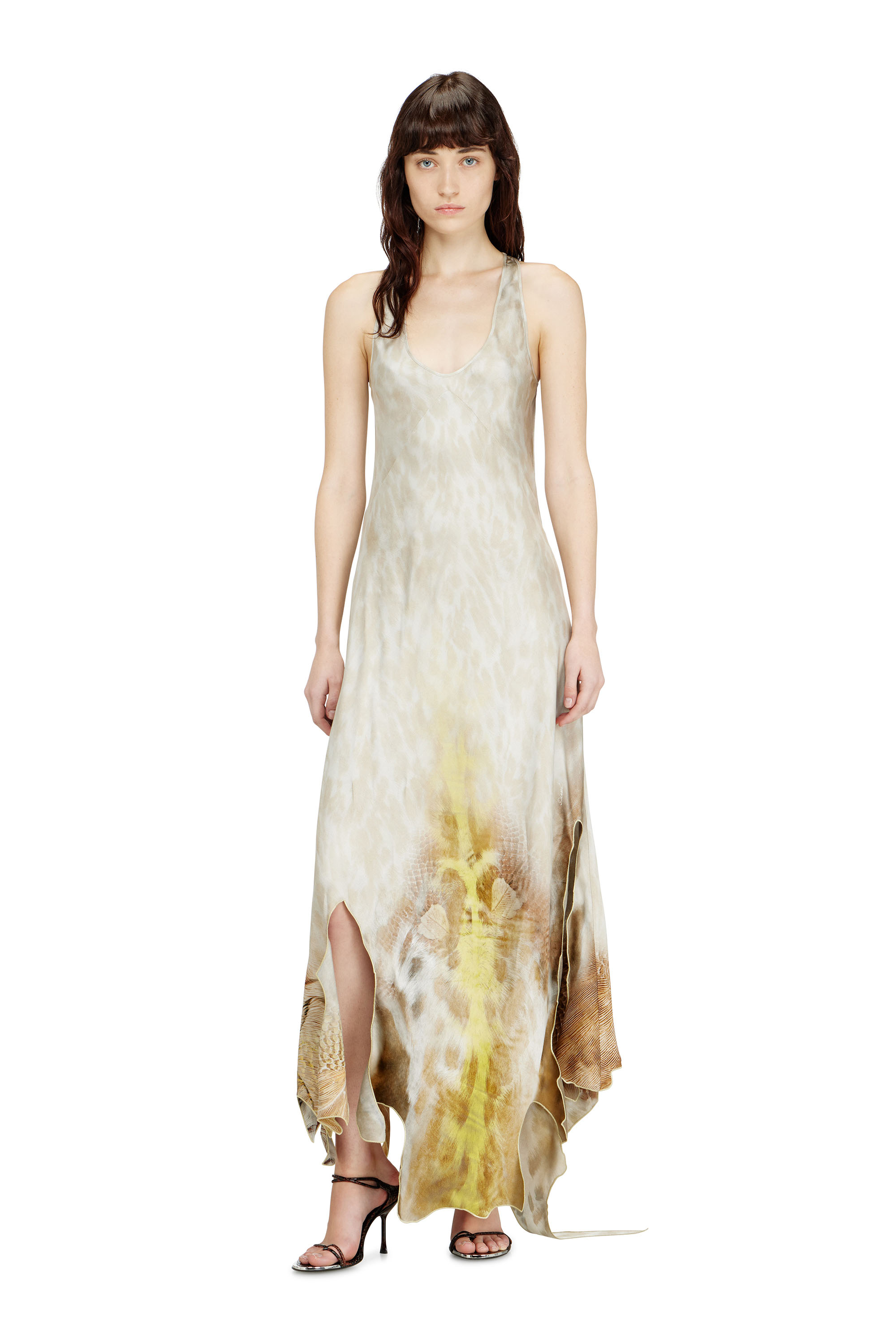 Diesel - D-IKARA, Woman's Long satin dress with hide-effect hem in Beige - 3