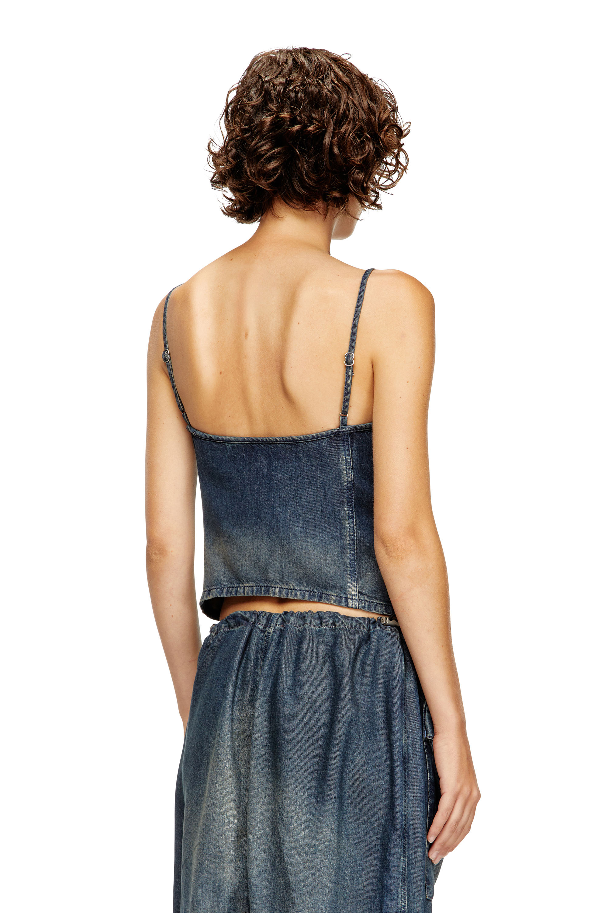 Diesel - DE-MELLIS-S, Damen Oberteil aus fließendem Farbverlauf-Denim in Dunkelblau - 4