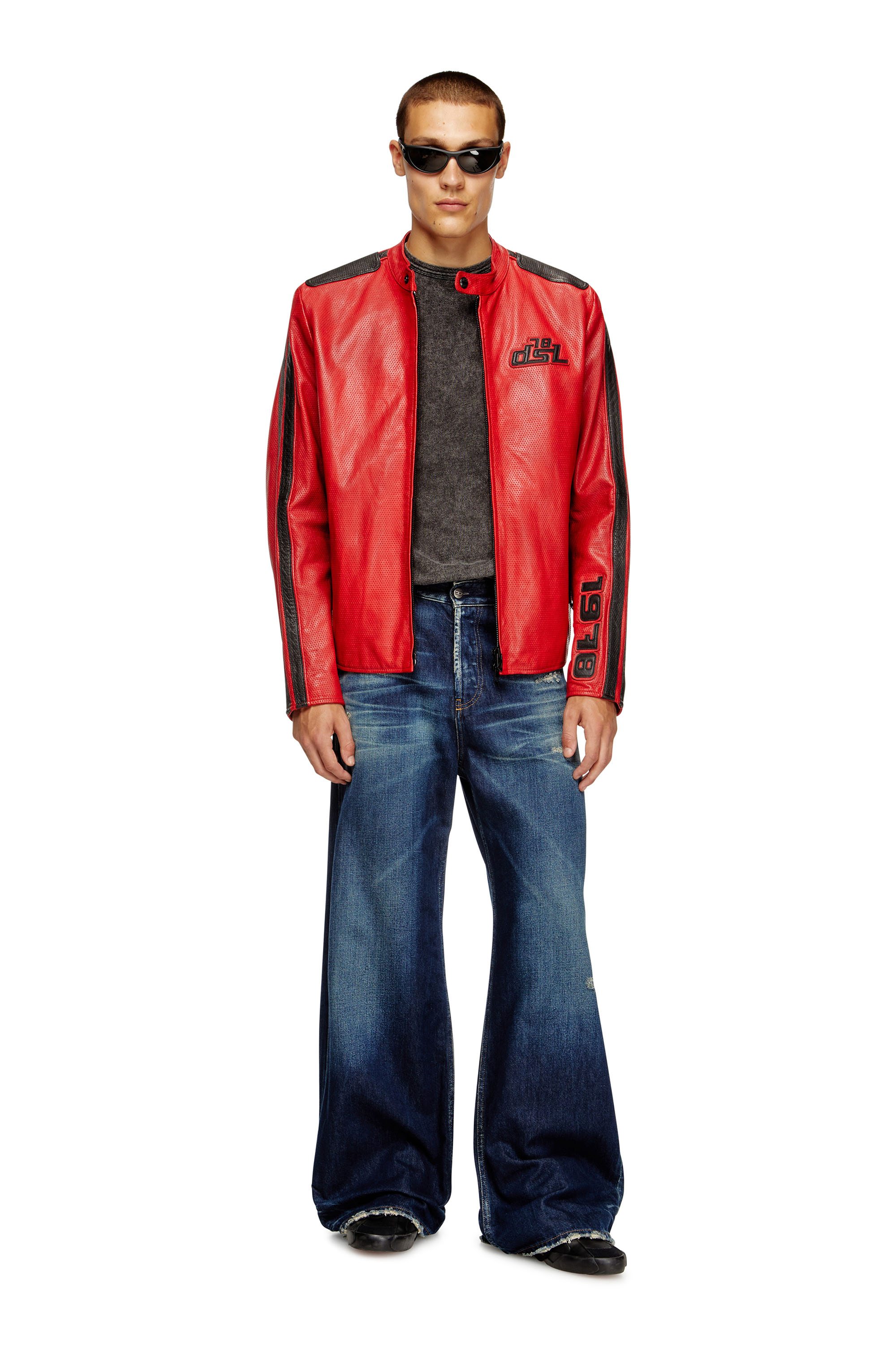 Diesel - L-POP, Unisex Bikerjacke aus perforiertem Leder in Rot - 2