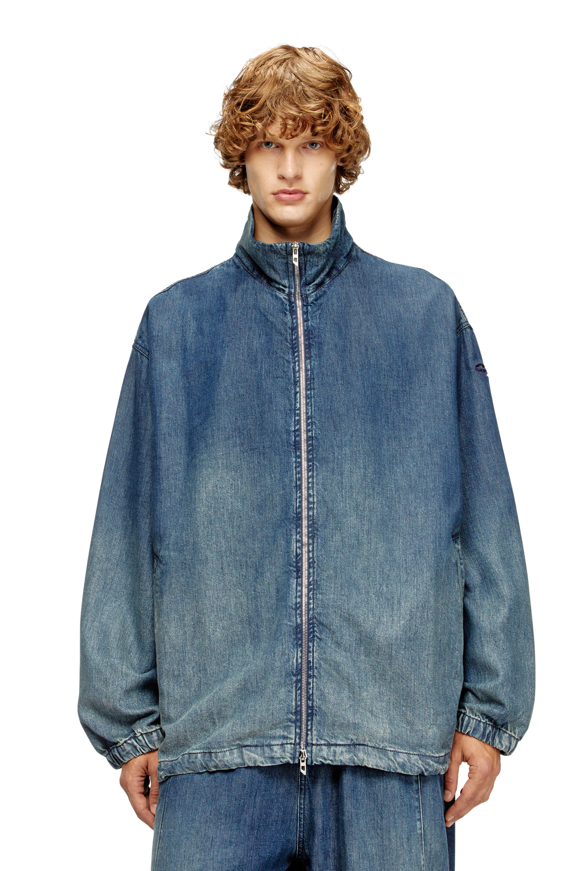 Diesel - D-KRAP-S6, Herren Jacke mit Reißverschluss aus fließendem Denim in Mittelblau - 1