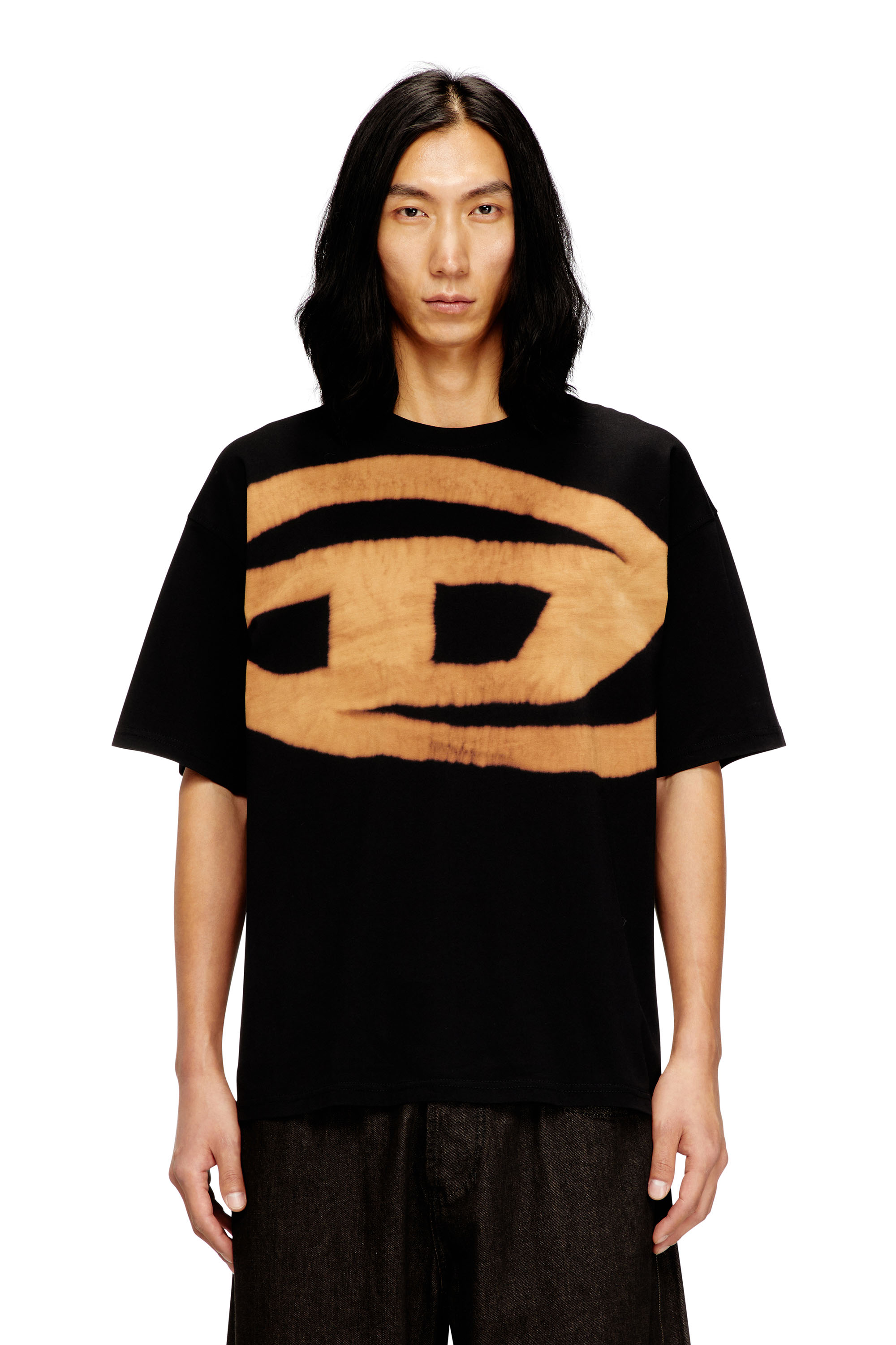 Diesel - T-BOXT-BLEACH, Herren T-Shirt mit gebleichtem Oval D-Logo in Orange/Schwarz - 3