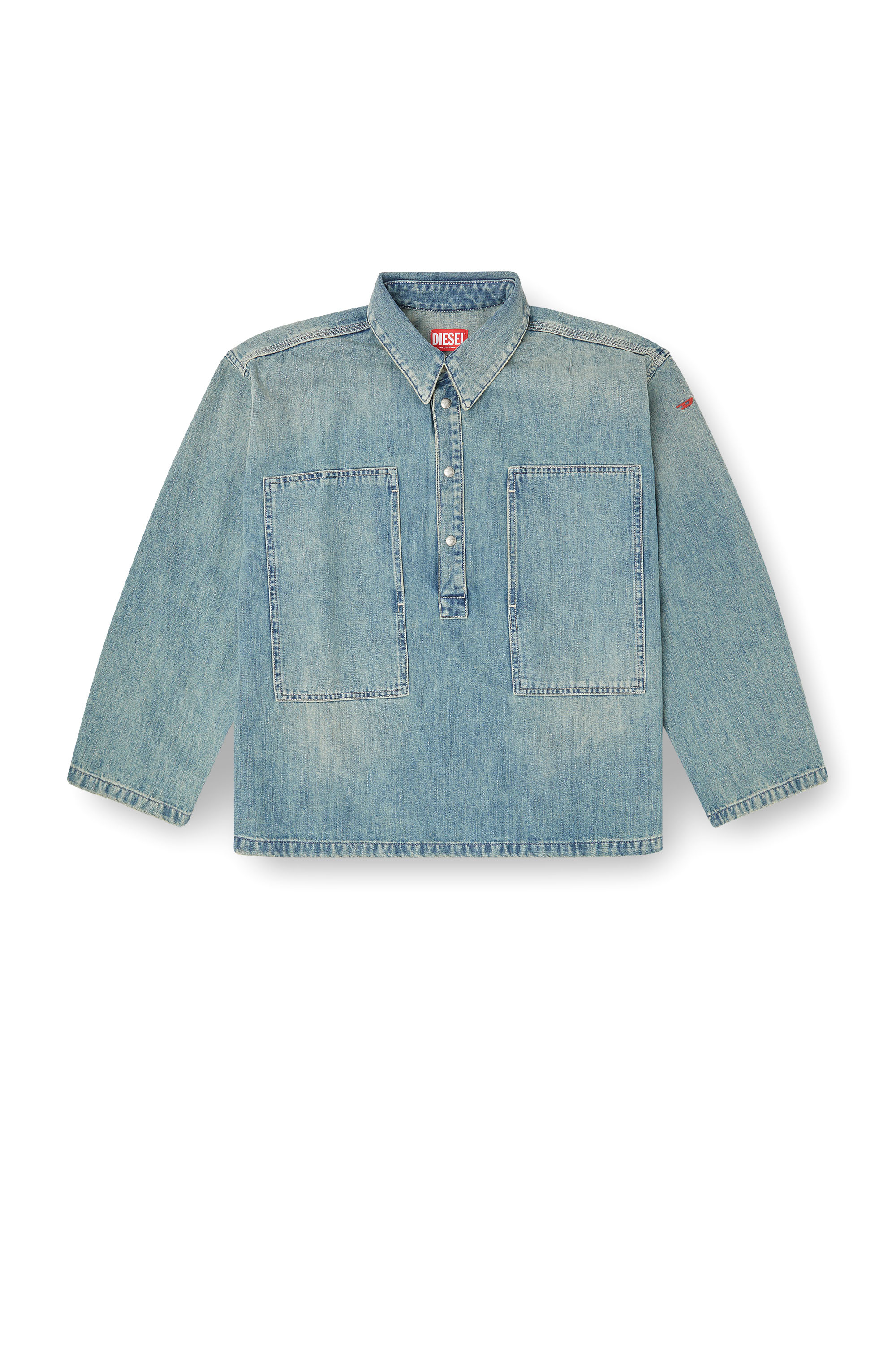 Diesel - DE-PRISS, Damen Henley-Oberteil aus Utility-Denim in Hellblau - 3
