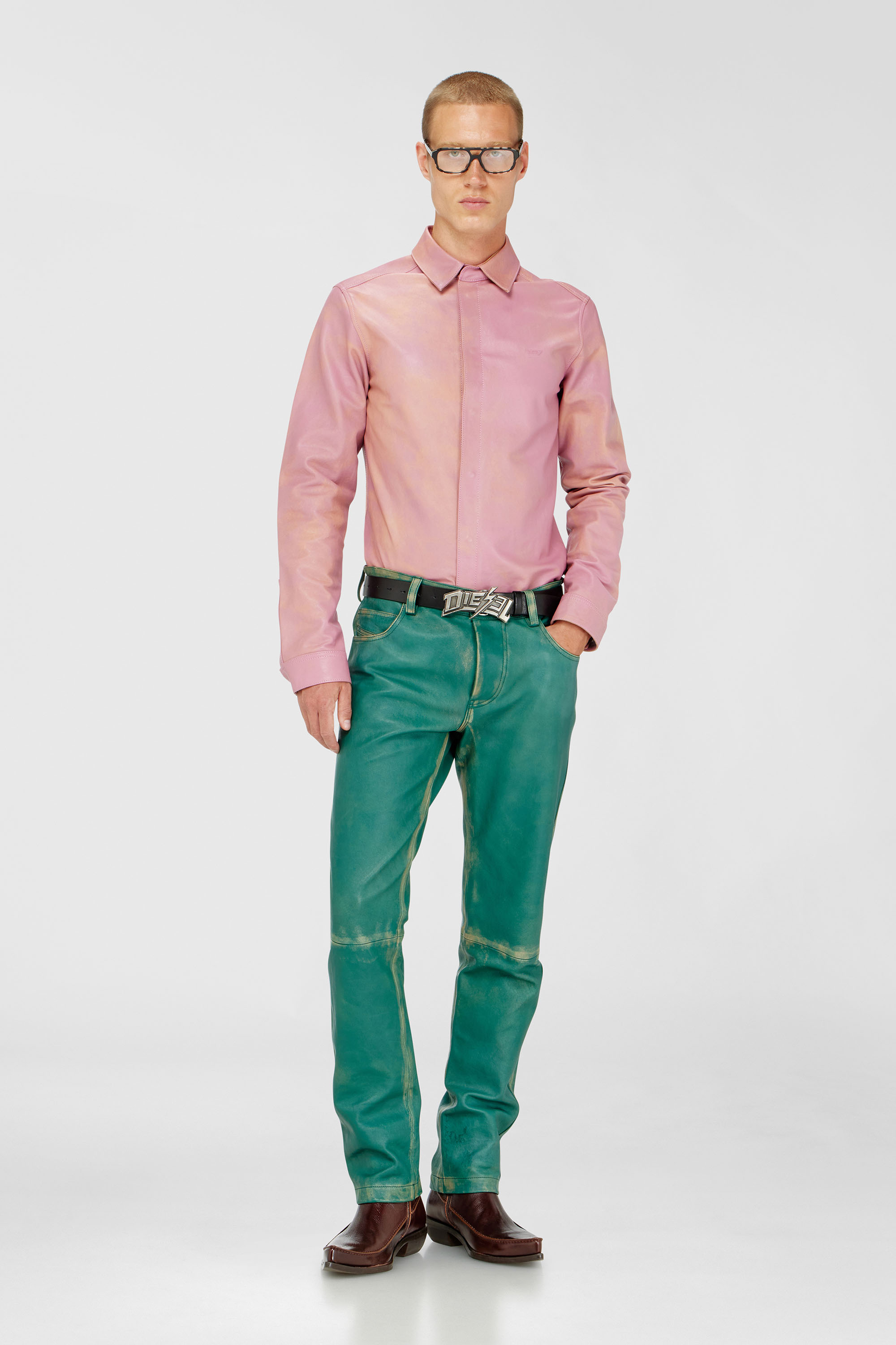Diesel - S-CIRT, Herren Hemd aus behandeltem Leder in Rosa - 1