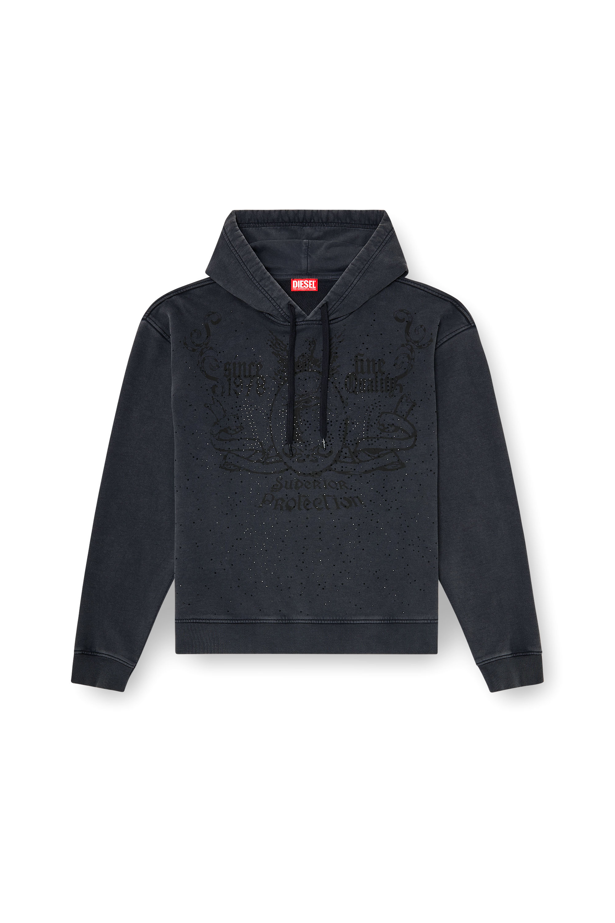 Diesel - S-NORM-HOOD-AA3, Herren Bedrucktes Hoodie mit Strasssteinen in Dunkelgrau - 3