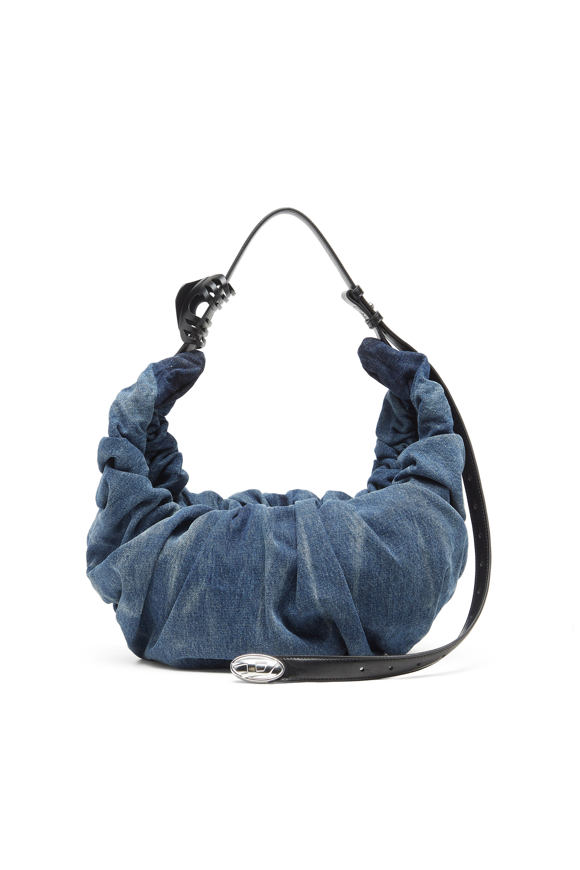 Diesel - GRAB-D HOBO L, Damen Grab-D L-Gro&szlig;e, geknitterte Hobo-Tasche aus behandeltem Denim in Mittelblau - 1