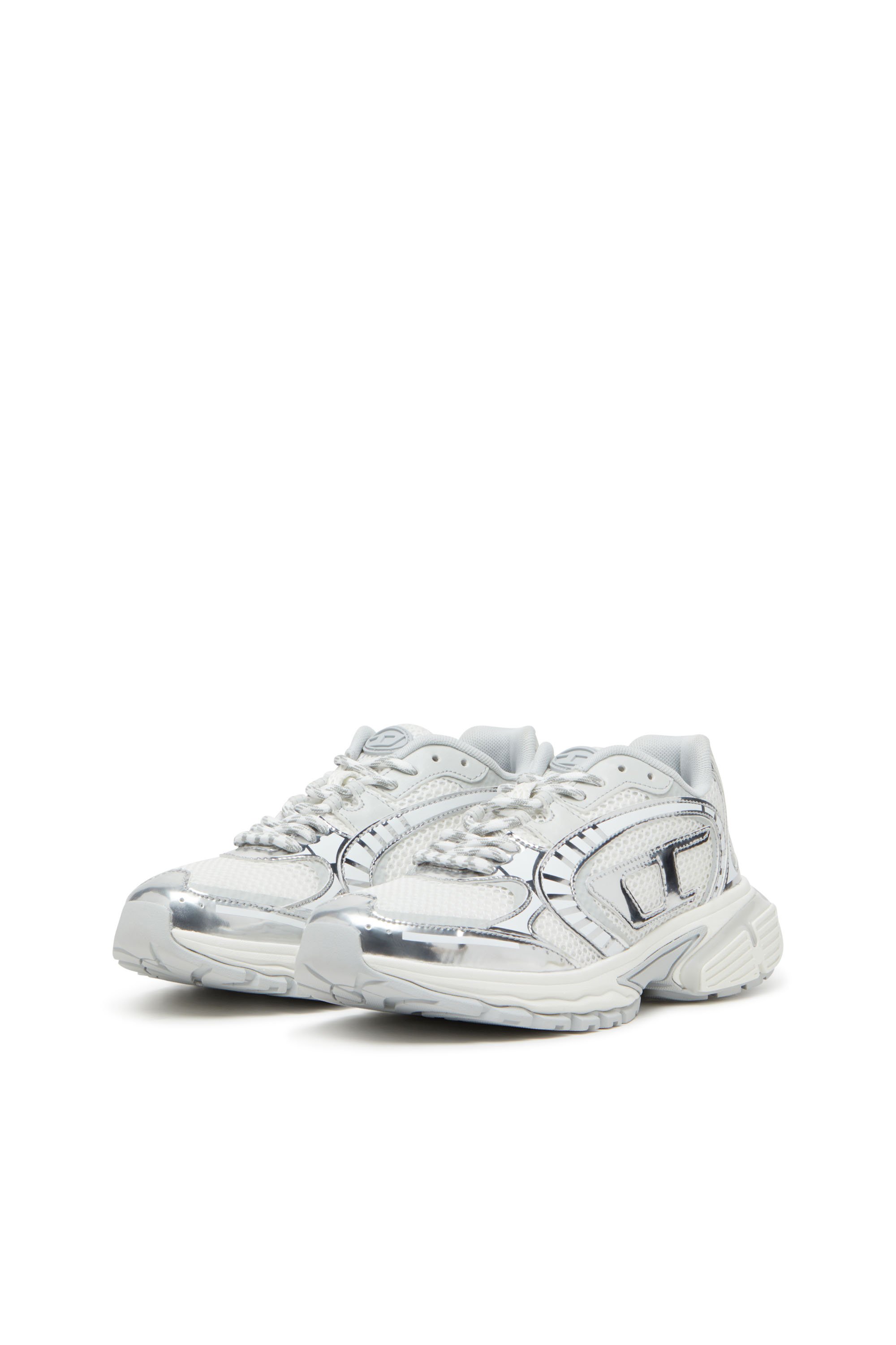 Diesel - S-PRO-V-DENSE LOW W, Damen S-Pro-V-Dense-Sneakers aus Metallic-Mesh mit Oval D-Logo in Weiß/Silber - 8