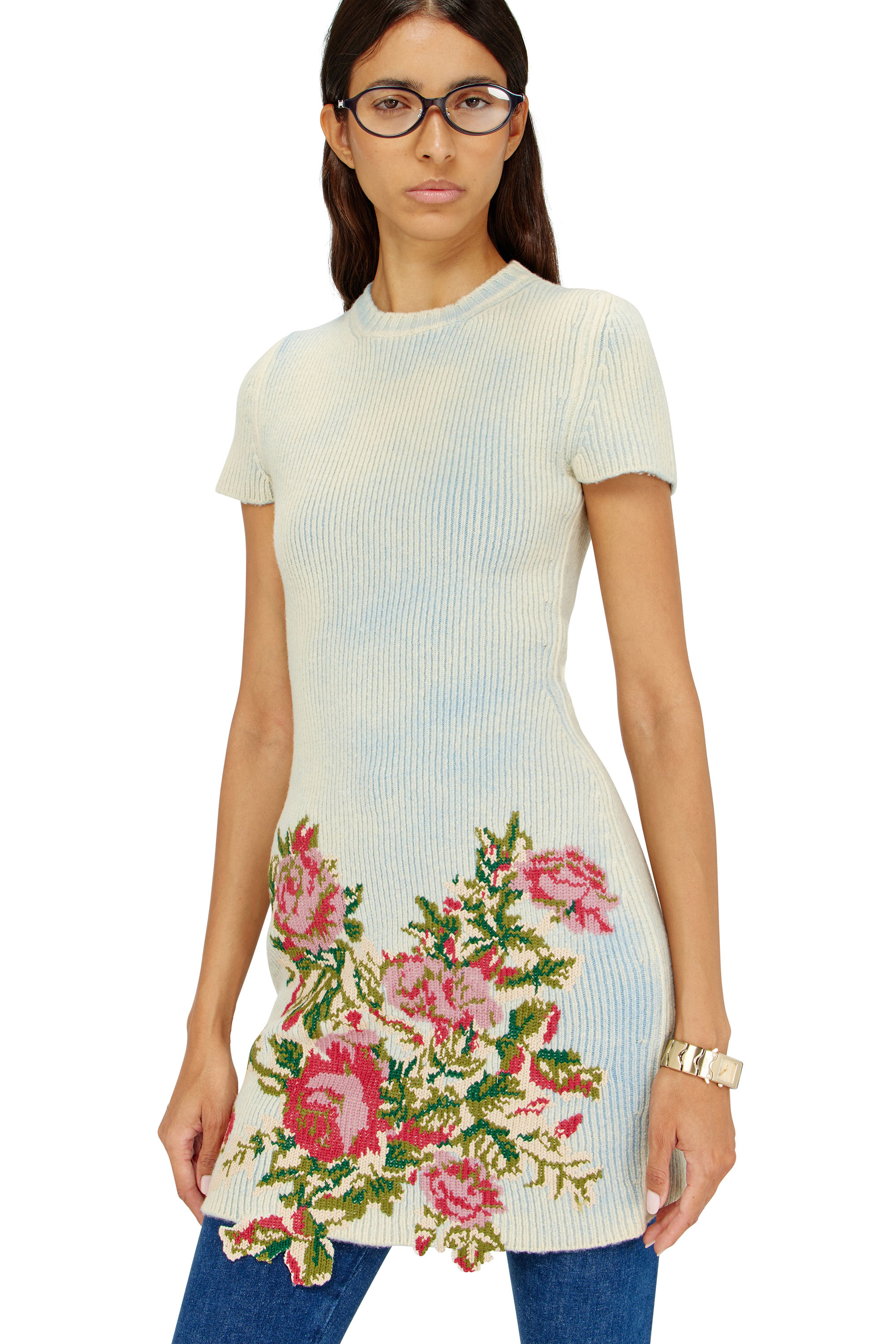 Diesel - M-RINNIE, Damen Kurzes Kleid aus Wollmischung mit Blumenmuster in null - 4