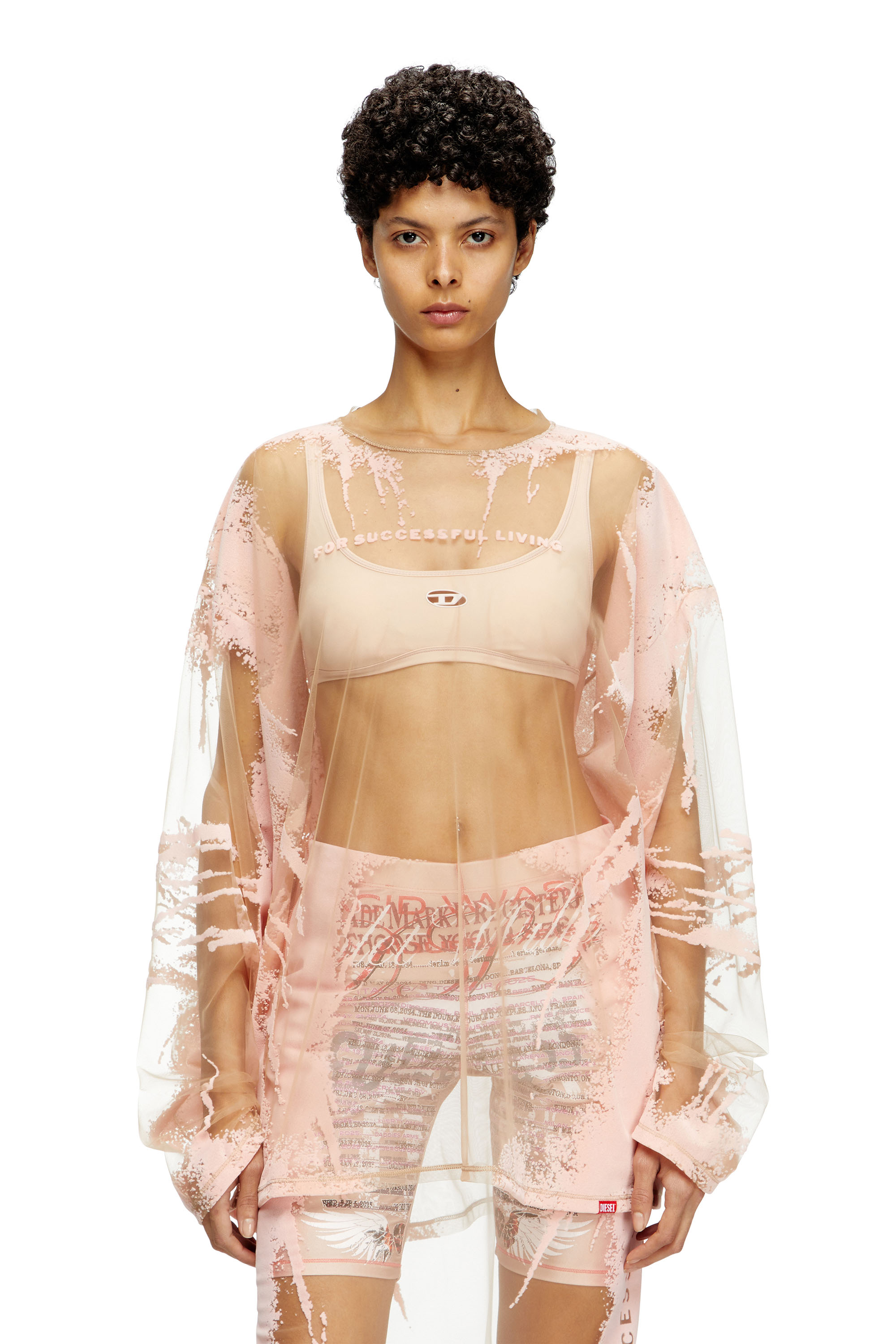 Diesel - T-HASSAN-LS-A, Unisex Langarm-T-Shirt aus Nylon mit Text-Print in Rosa - 6