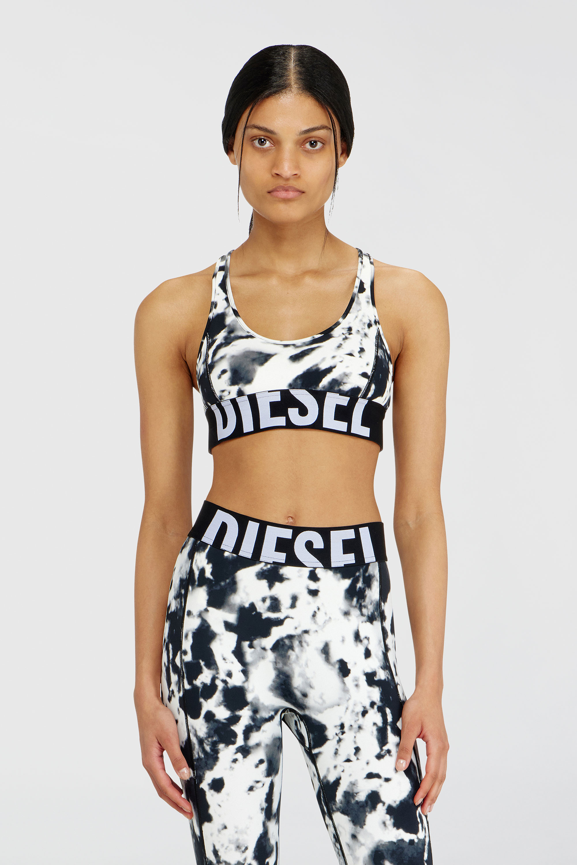 Diesel - ALLISON-D-POP, Damen Sport-BH aus bedruckter Mikrofaser in Weiss/Schwarz - 3