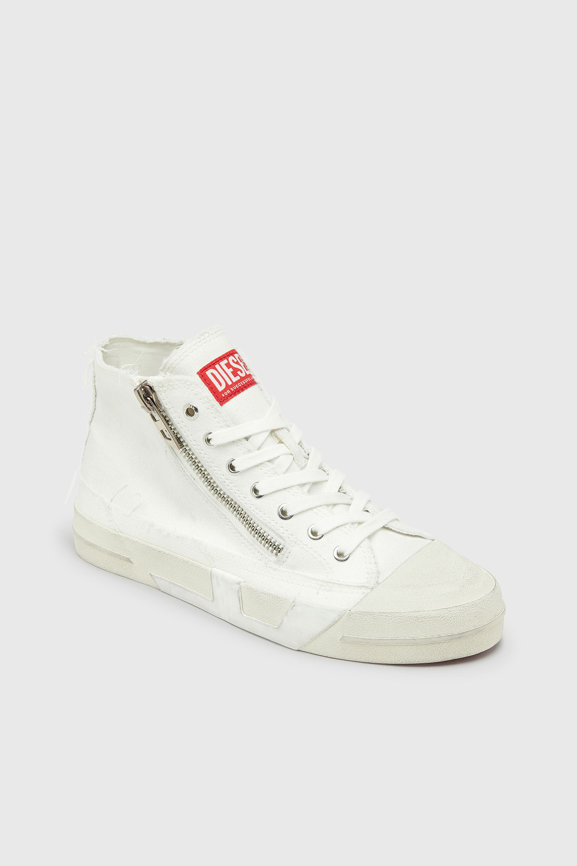 Diesel - S-D-VERSE ZIP MID II, Herren S-D-Verse - Sneakers aus ausgefranstem Canvas mit D Logo in Wei&szlig; - 6