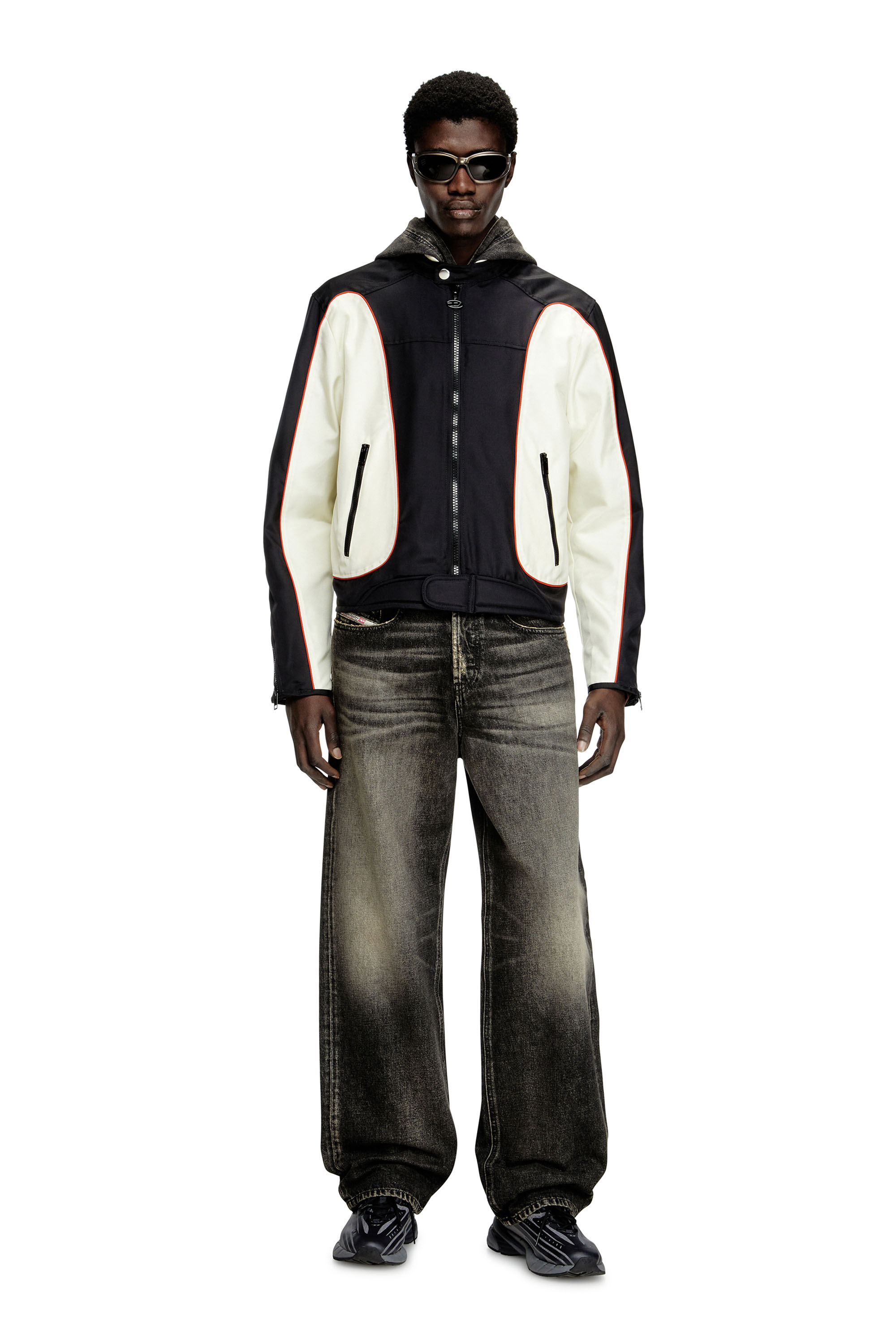 Diesel - J-BLINK-A, Herren Colour-Block-Biker-Jacke mit Paspelierung in Weiss/Schwarz - 2