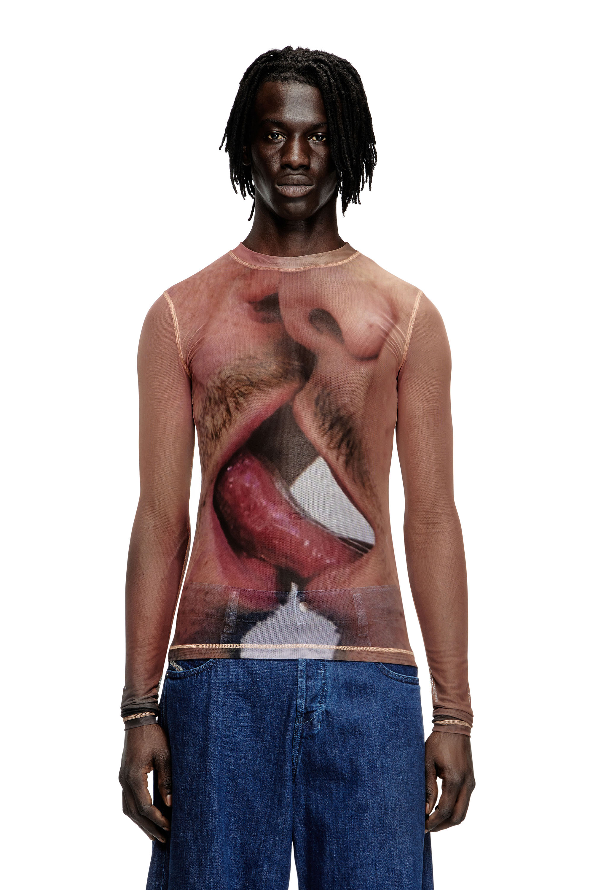 Diesel - PR-T-SIELAR-TOM25-1, Unisex Langarm-Oberteil aus bedrucktem Tech-Mesh in Rosa - 1