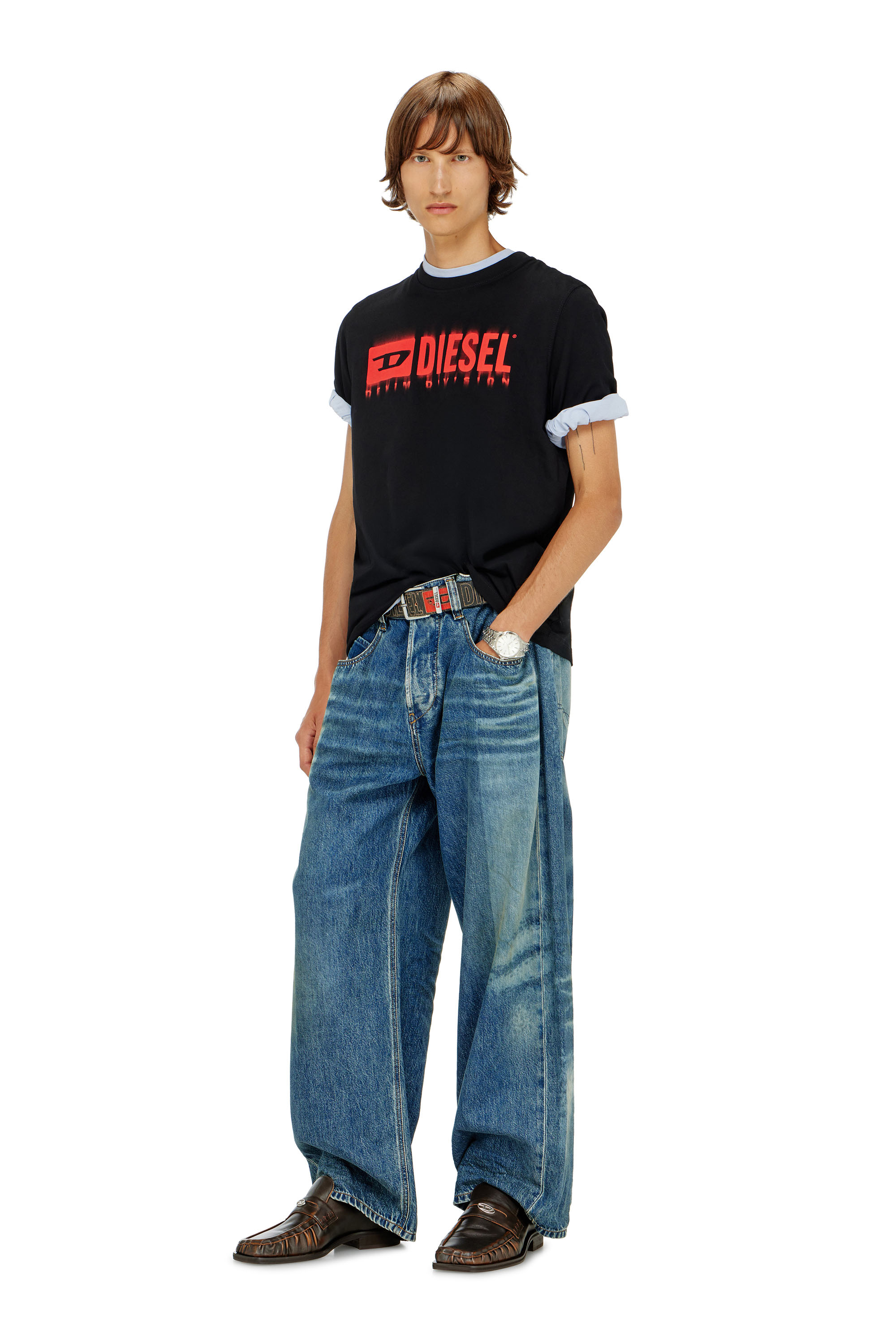 Diesel - T-ADJUST-Q7, Herren T-Shirt mit verschwommenem Diesel-Logo in Schwarz - 1