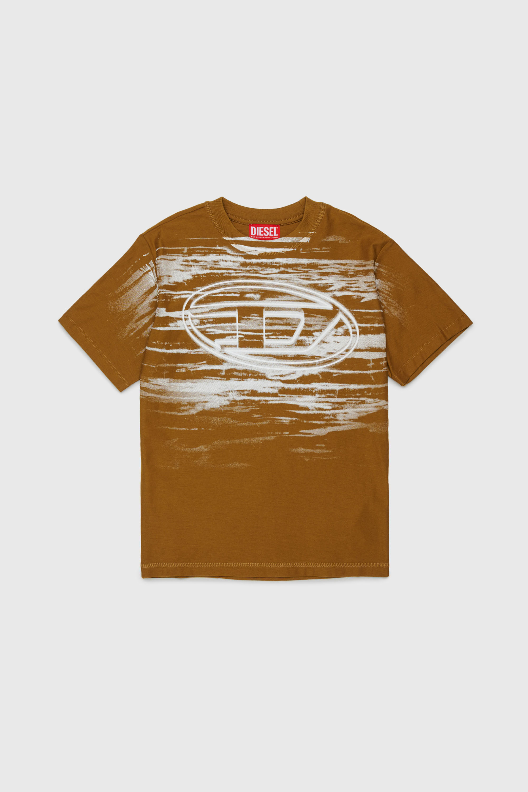 Diesel - TFRIT OVER, Man's T-shirt with Oval D logo and streaky effect in Brown - 1