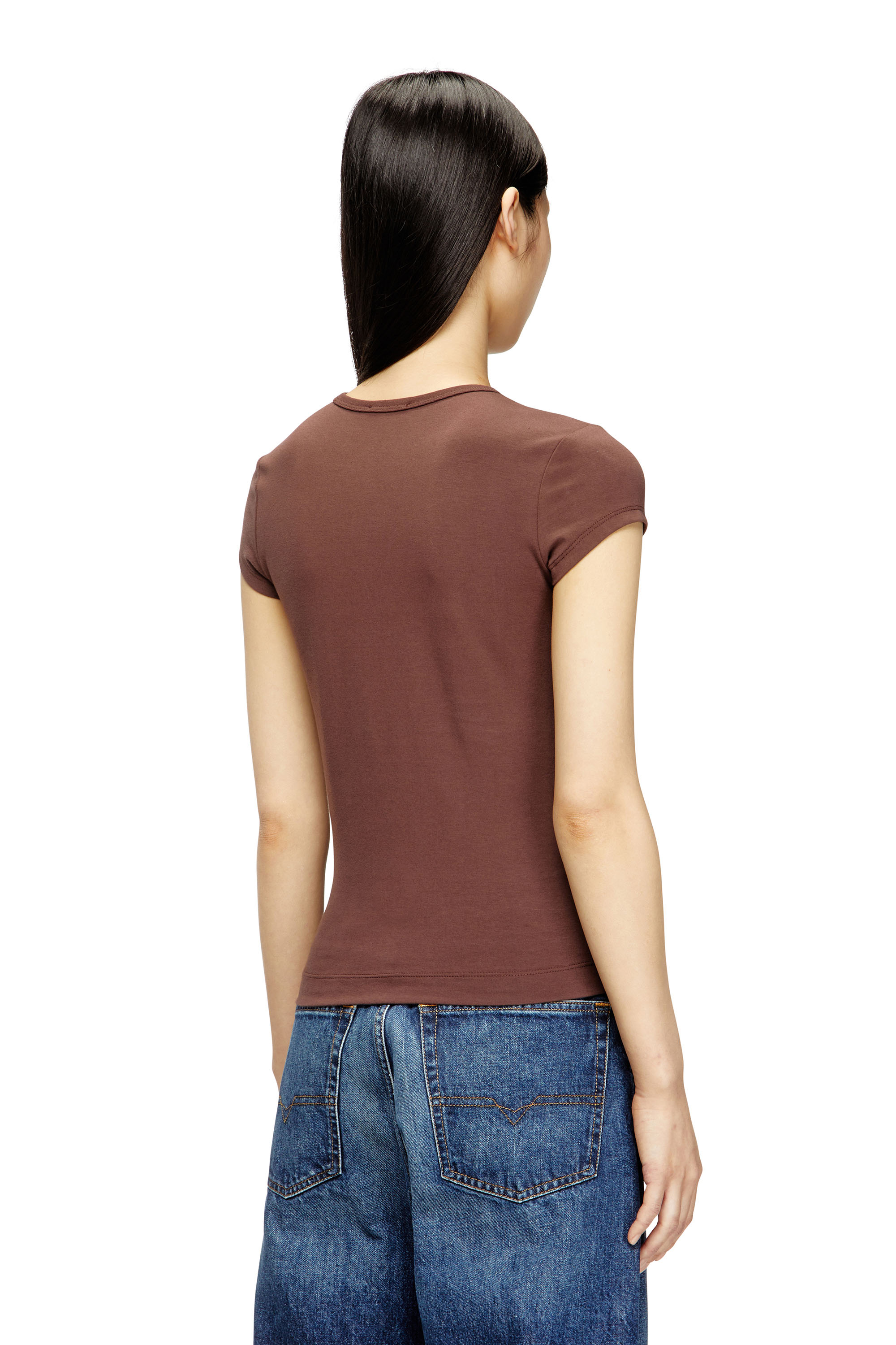 Diesel - T-ANGIE-OD, Damen T-Shirt mit ausgeschnittenem, besticktem Logo in Braun - 4