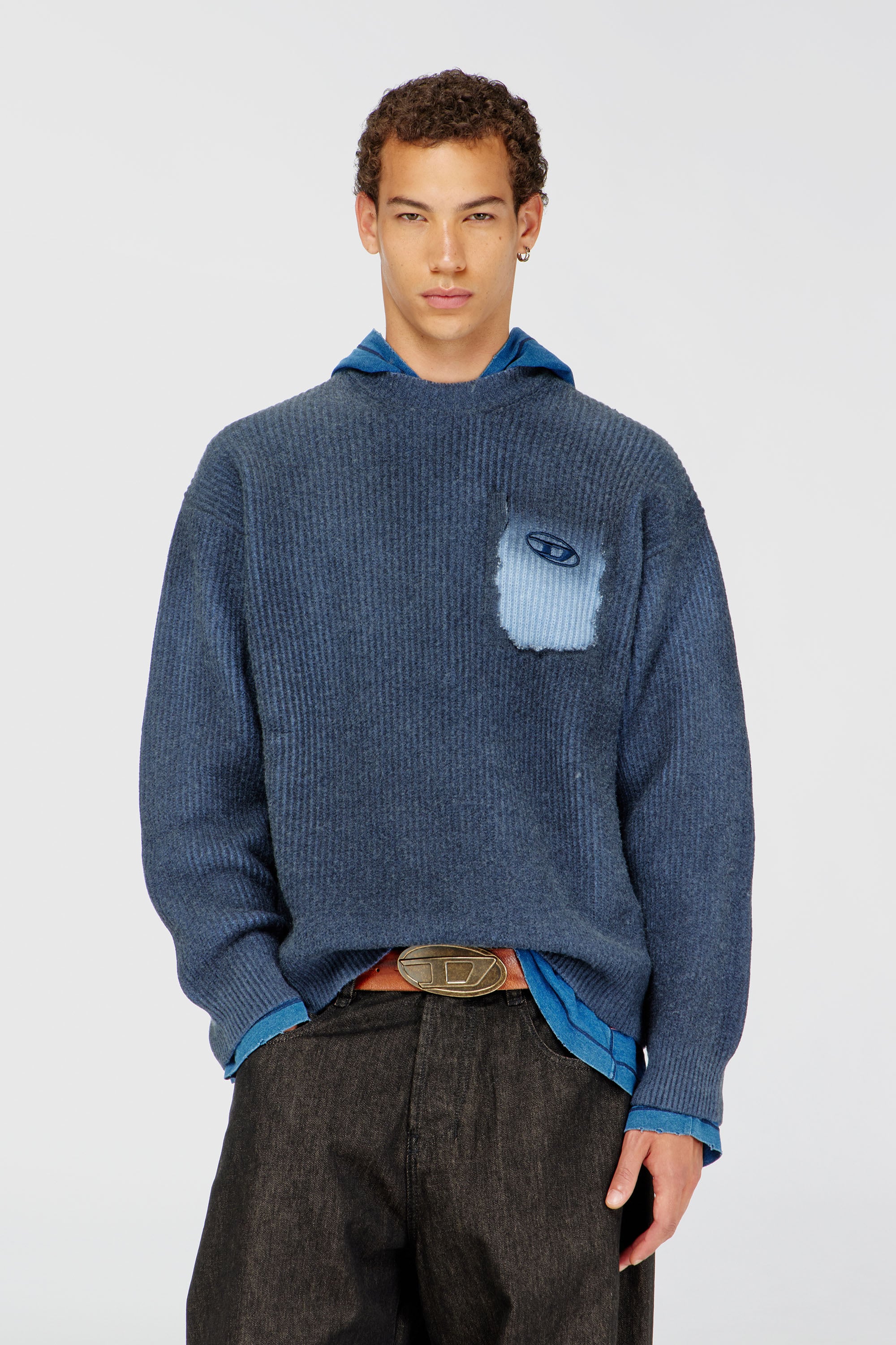Diesel - K-PICKLER, Herren Pullover aus Wollmischung mit Zier-Brusttasche in Dunkelblau - 1