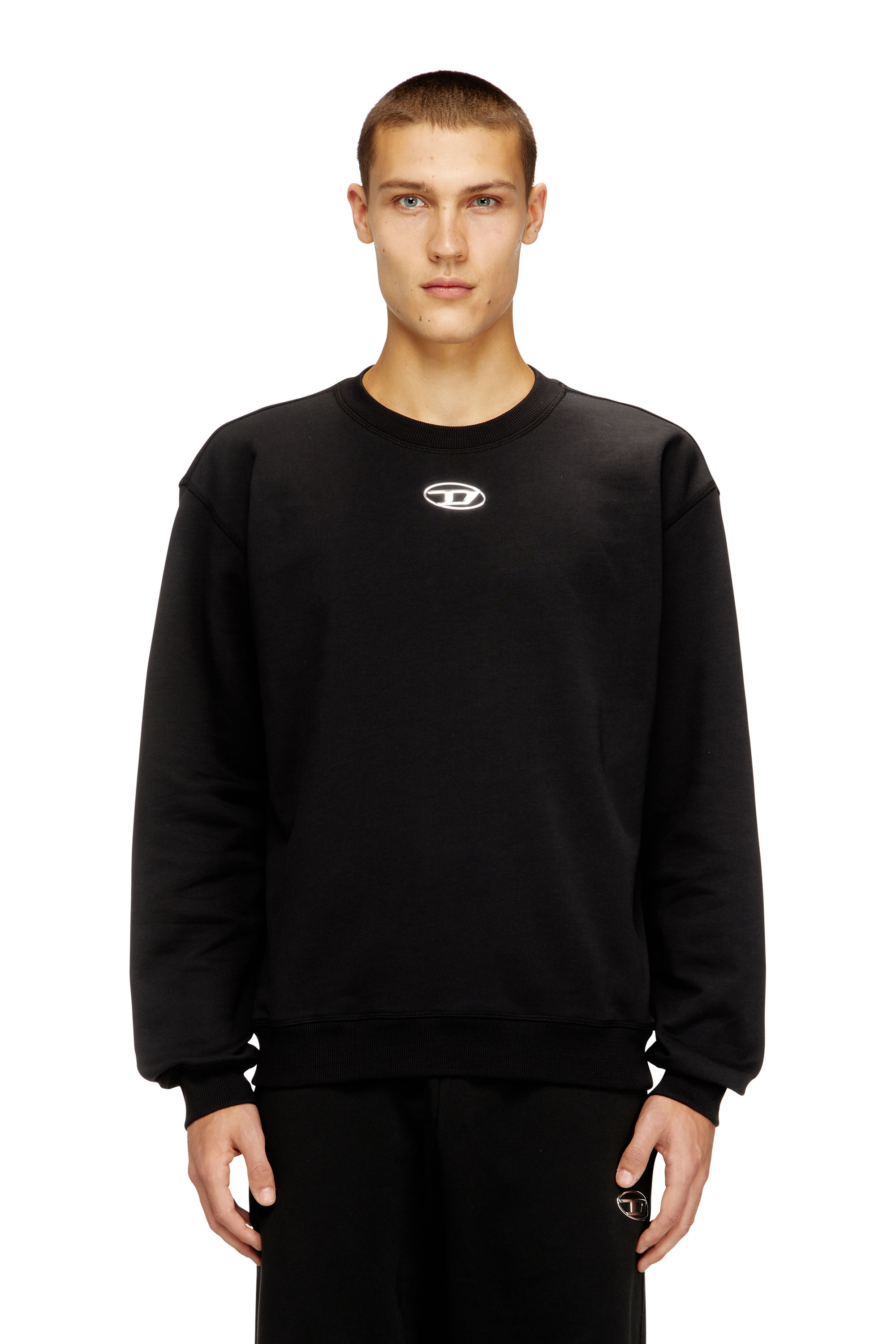 Diesel - S-NORM-IOD, Herren Normaler Pullover mit metallischem Oval D in Schwarz - 3