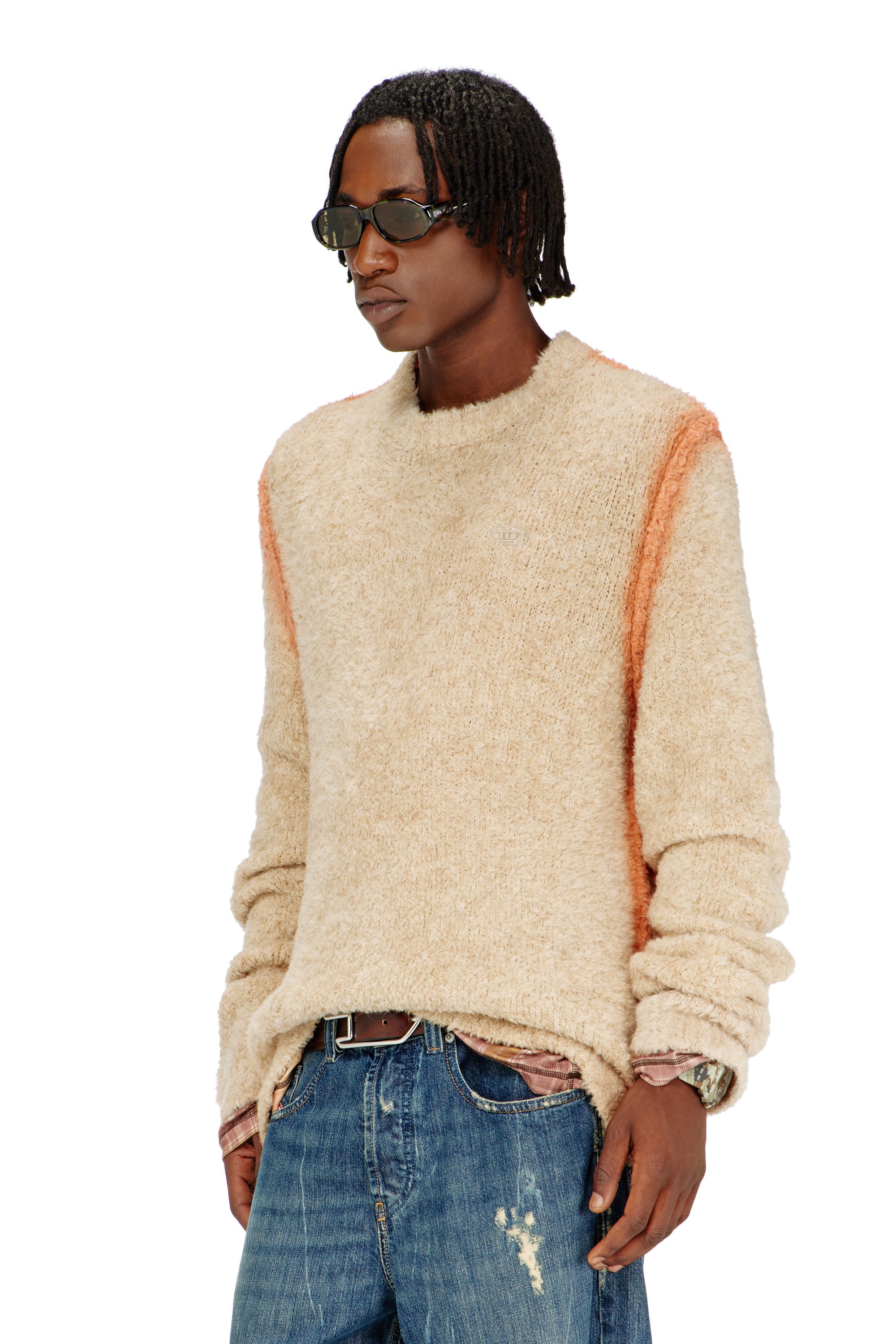 Diesel - K-RIMI, Herren Alpaca-Mix Pullover mit spraygef&auml;rbten N&auml;hten in Hellbraun - 1
