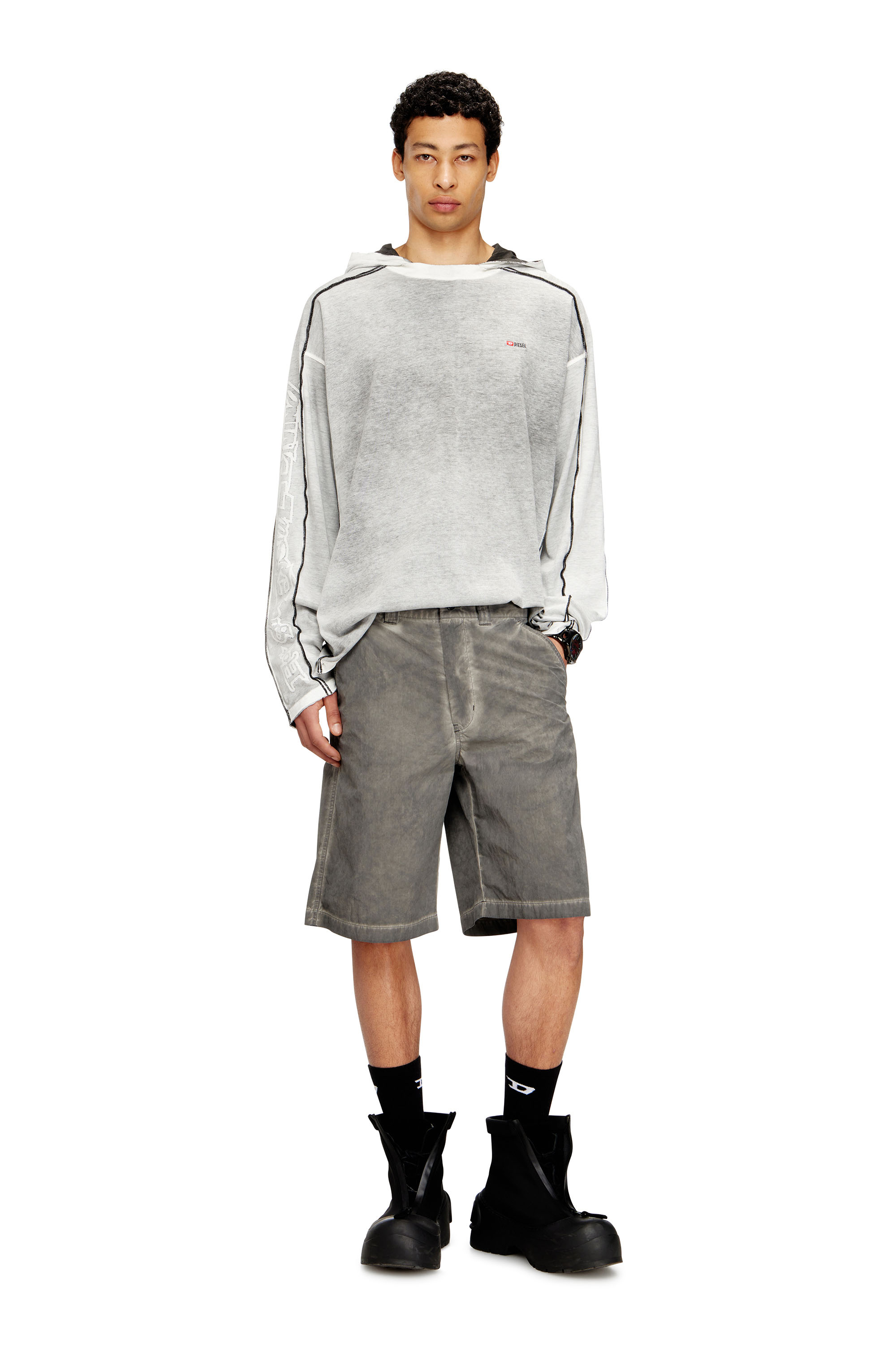 Diesel - T-RIVEN-LS-HOOD, Herren Baumwoll-Hoodie mit Farbspray in Grau/Weiss - 2