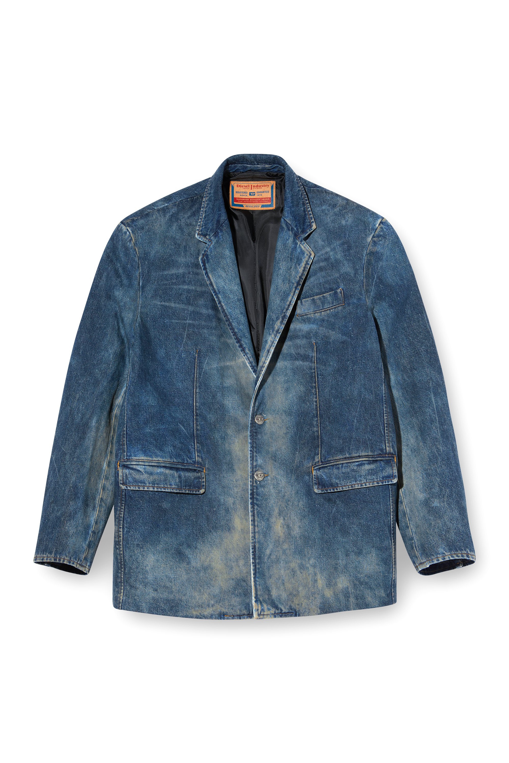 Diesel - D-OVER-DD, Unisex Blazer aus von Hand behandeltem Denim mit Schmutz-Effekt in Dunkelblau - 8